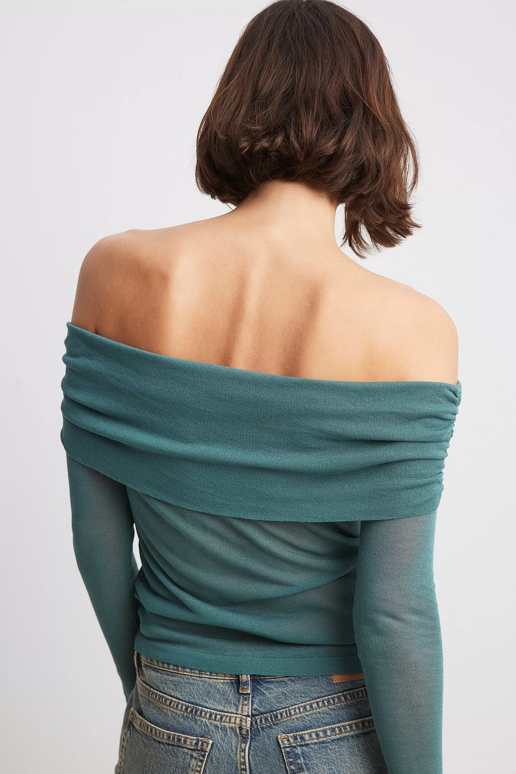 NA-KD Fine Knitted Draped Top Green