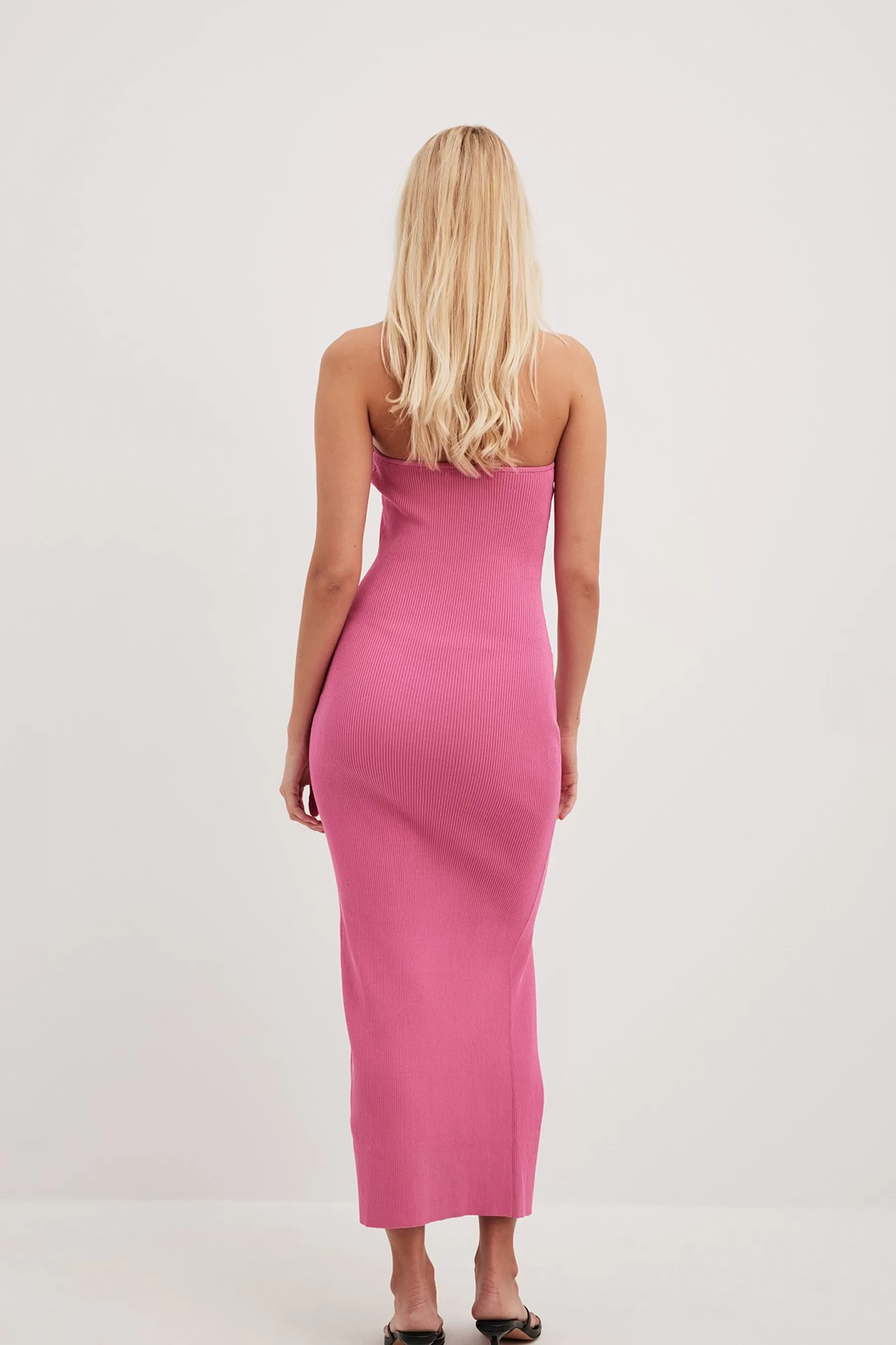 NA-KD Fine Knitted High Slit Tube Dress Pink