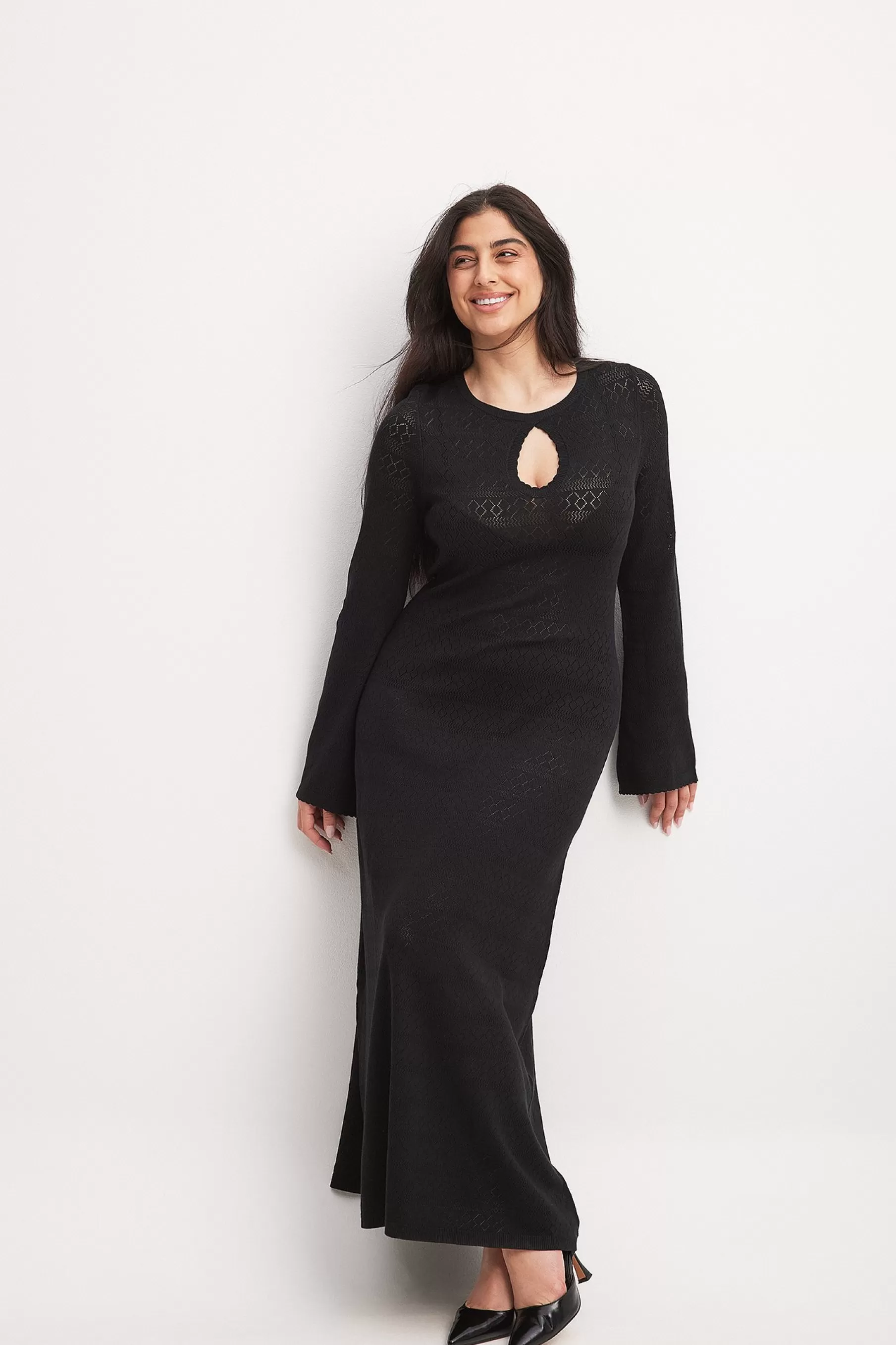 NA-KD Fine Knitted Key Hole Maxi Dress Black