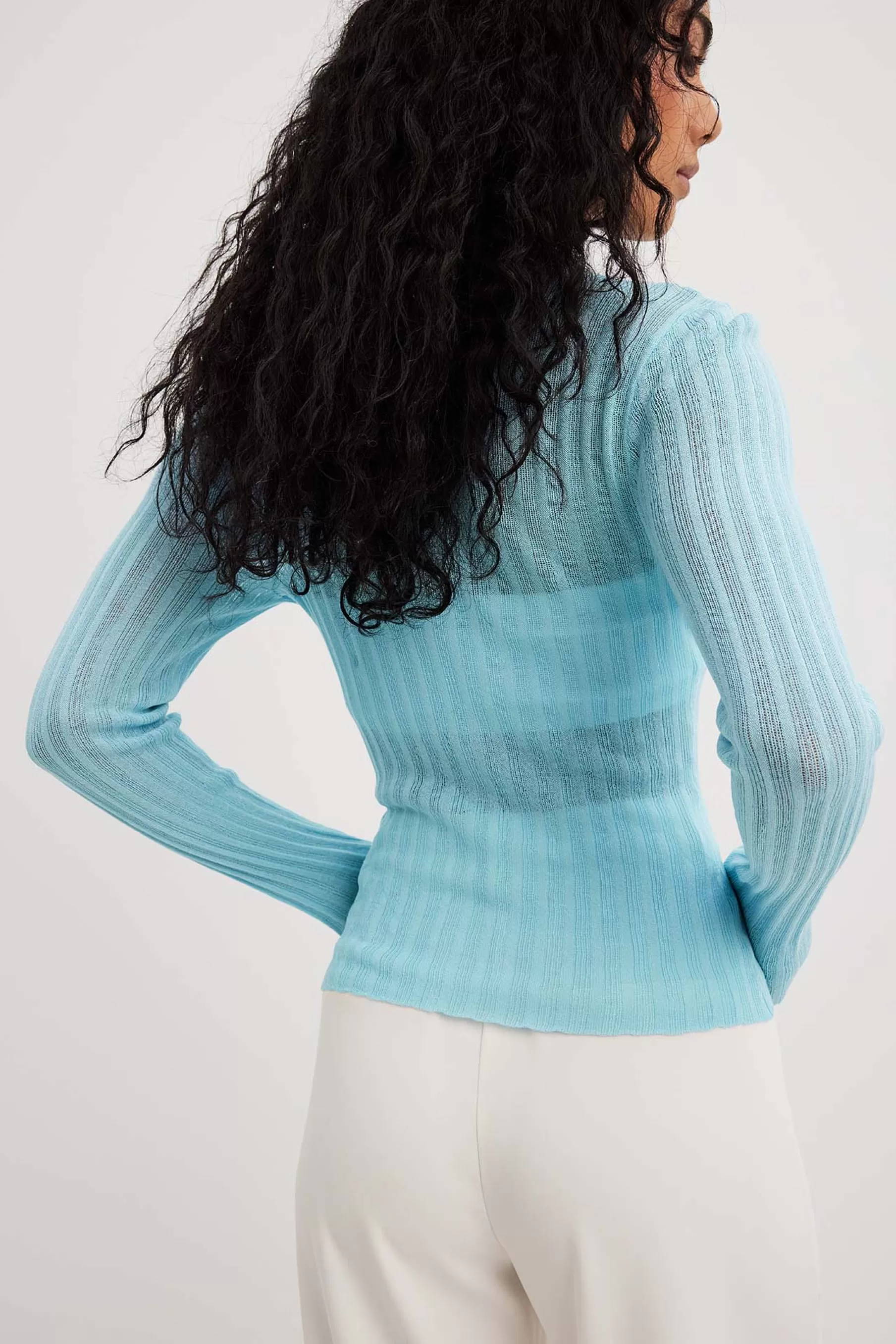 NA-KD Fine Knitted Long Sleeved Top Blue