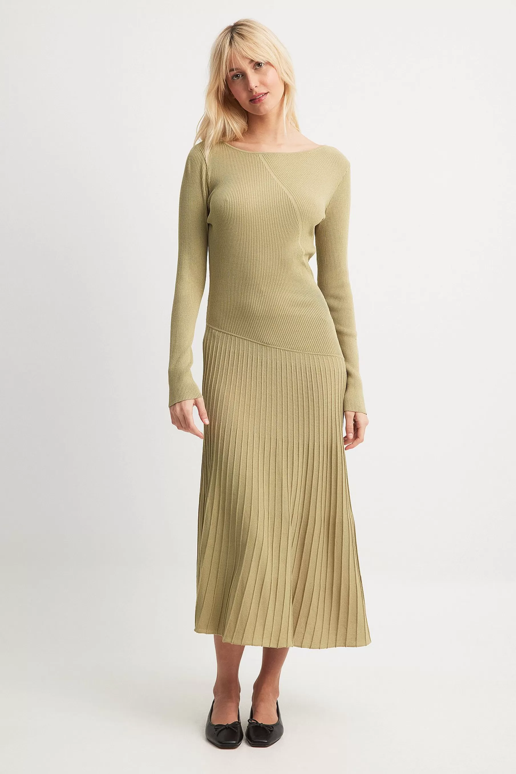 NA-KD Fine Knitted Midi Dress Green