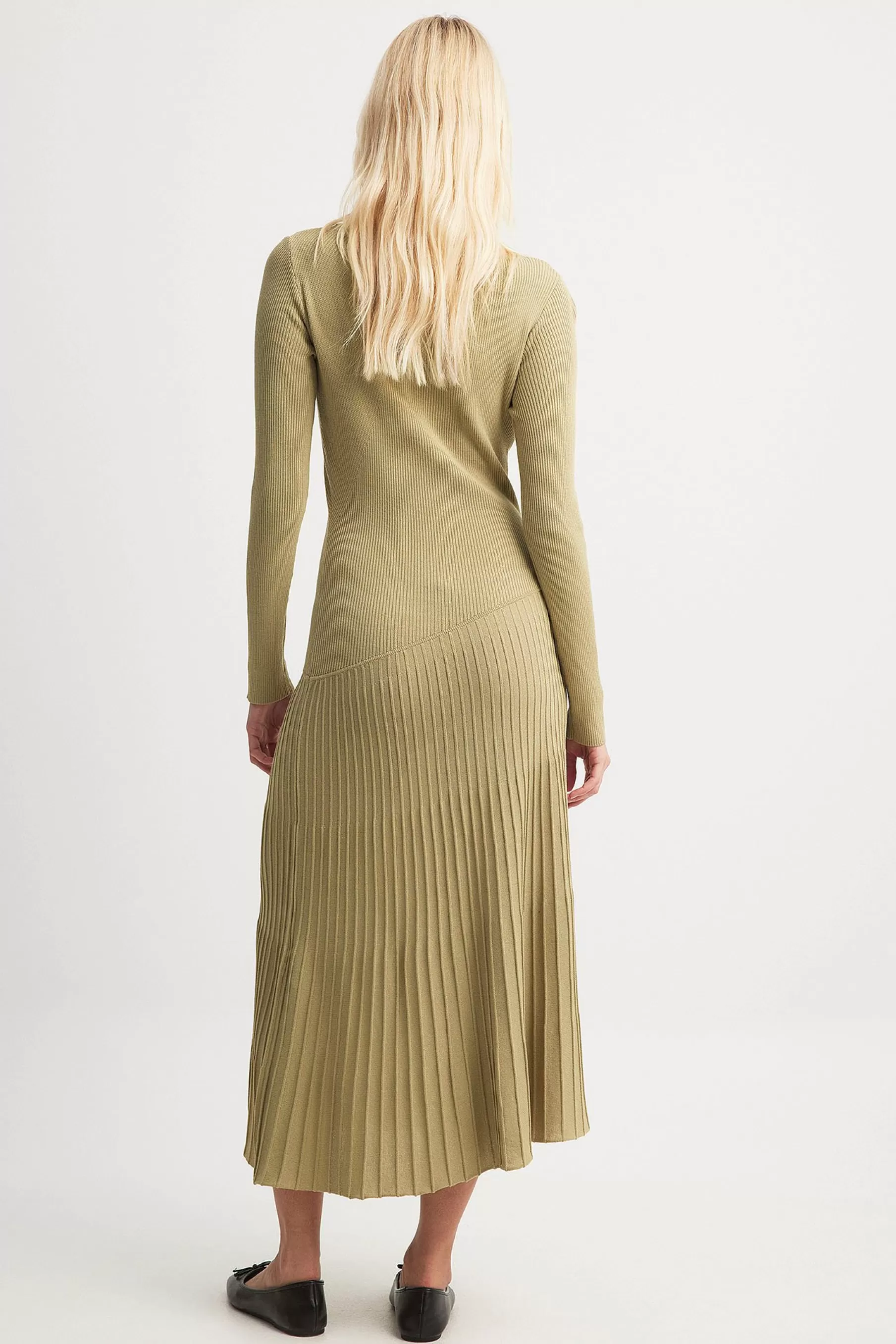 NA-KD Fine Knitted Midi Dress Green