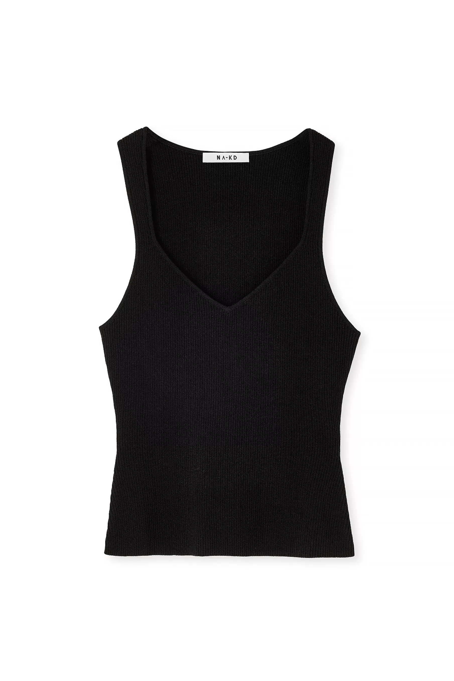 NA-KD Fine Knitted Scoop Neck Top Black