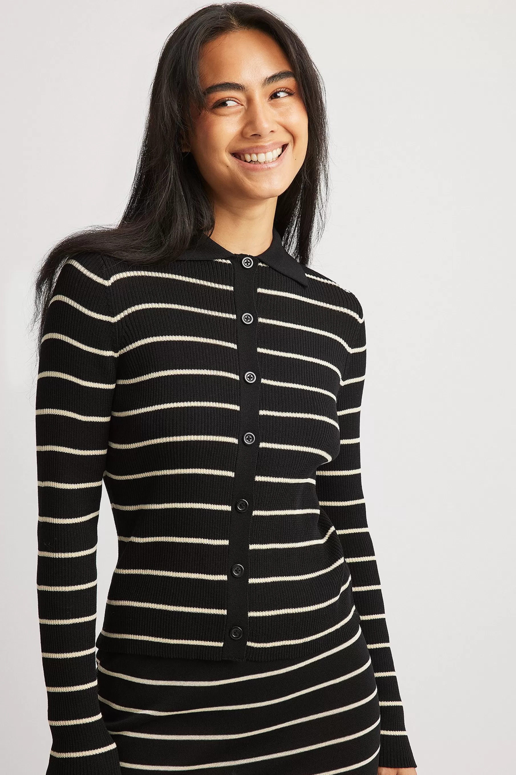 NA-KD Fine Knitted Striped Cardigan Stripe