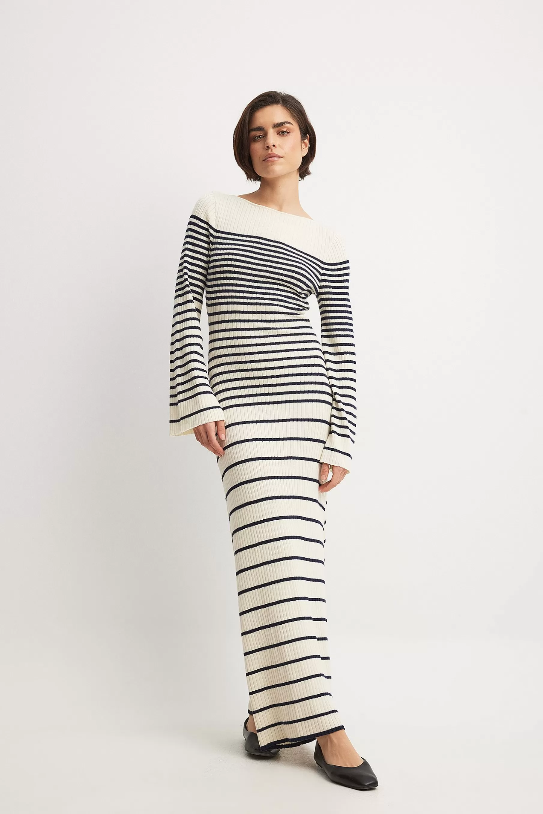 NA-KD Fine Knitted Striped Midi Dress Stripe