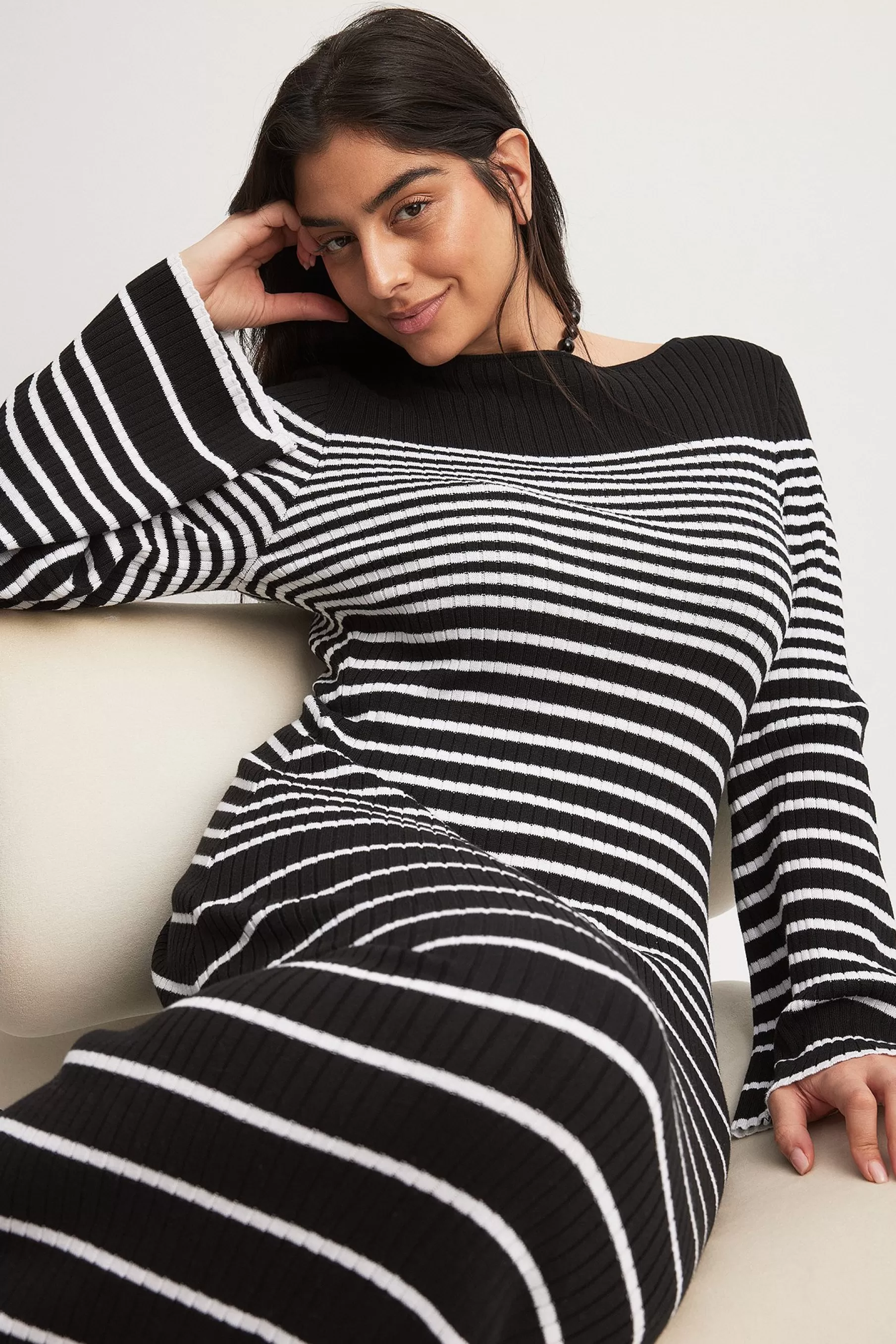 NA-KD Fine Knitted Striped Midi Dress Stripe