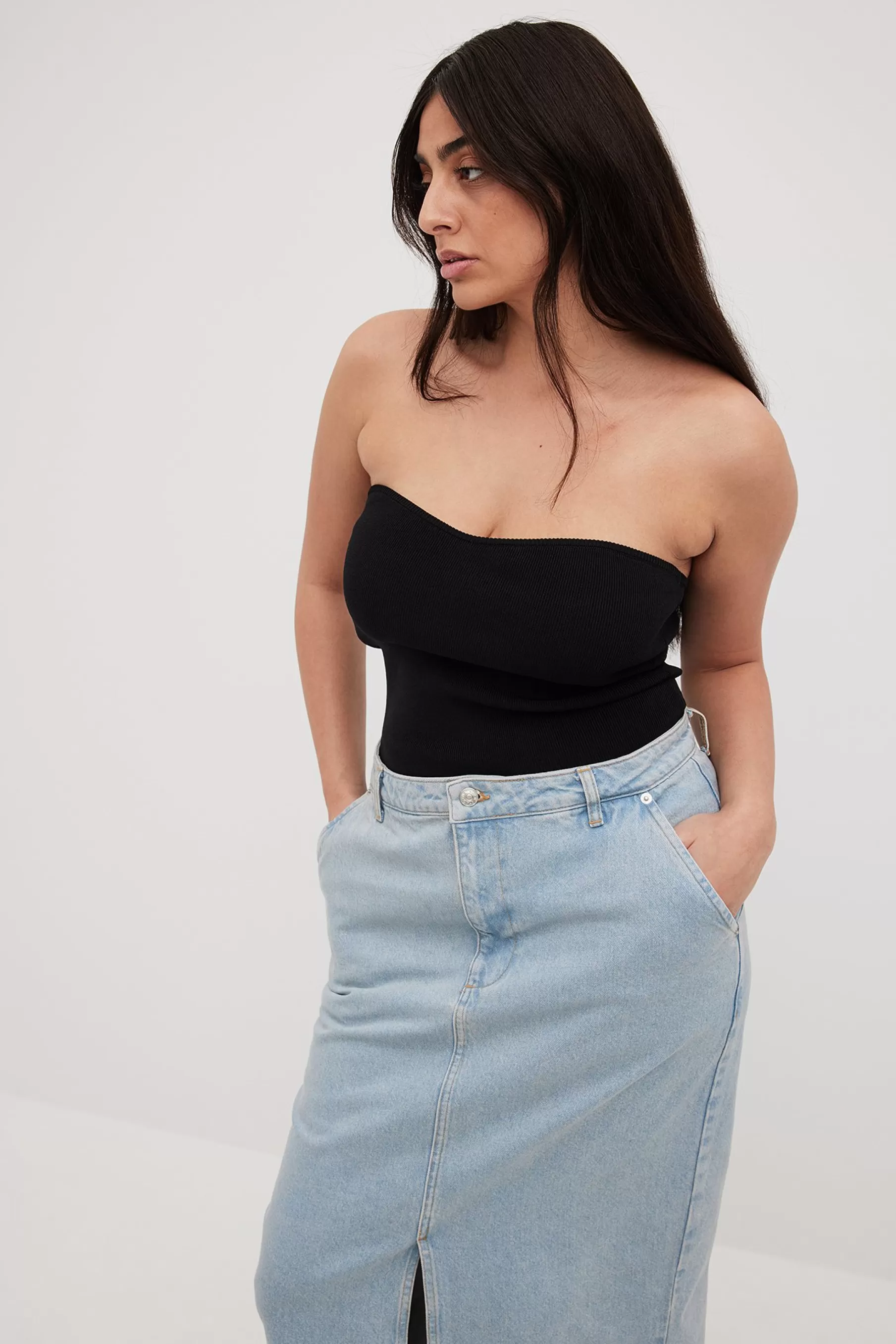 NA-KD Fine Knitted Tube Top Black