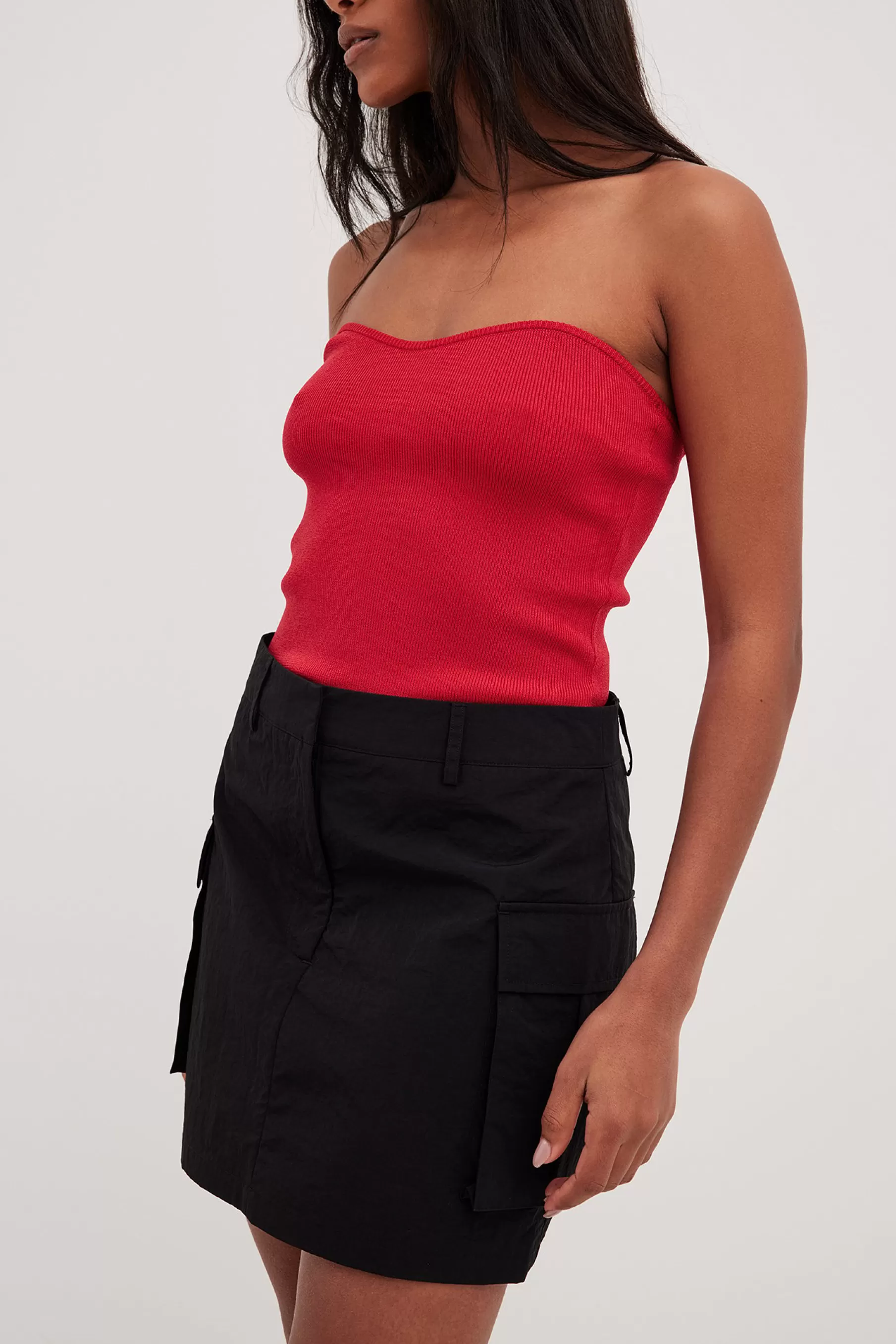 NA-KD Fine Knitted Tube Top Red