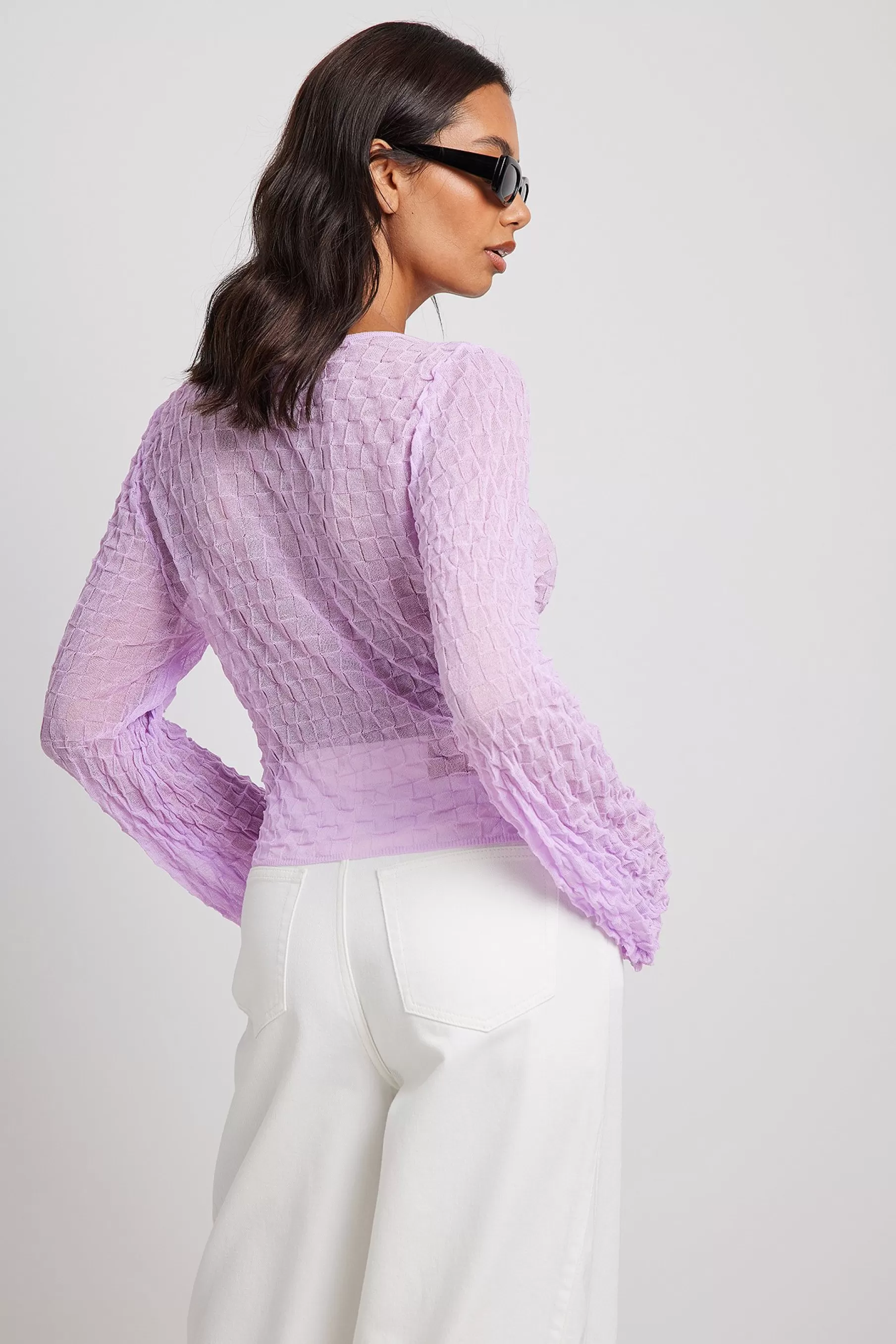 NA-KD Fine Knitted Wide Sleeve Top Purple