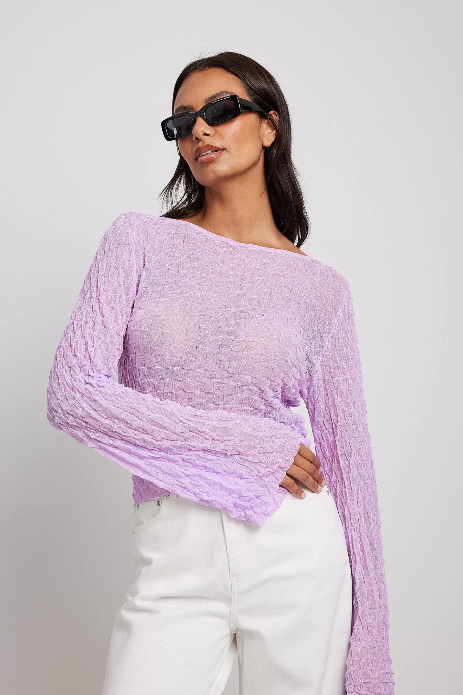 NA-KD Fine Knitted Wide Sleeve Top Purple