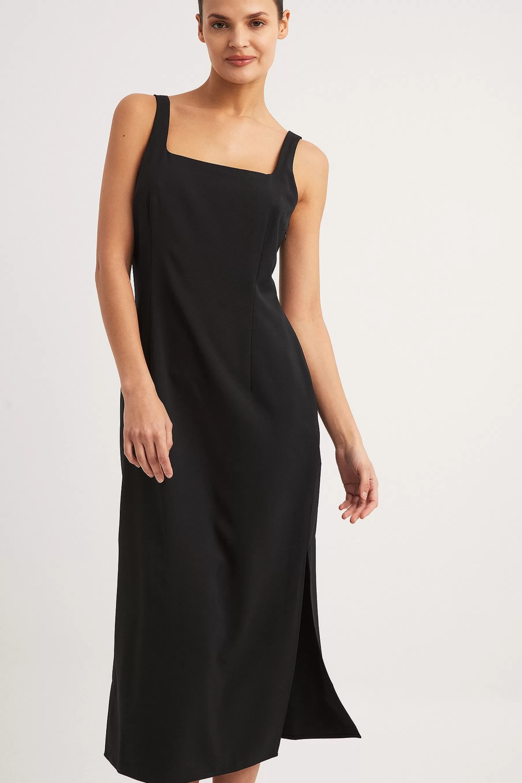 NA-KD Fitted Square Neck Midi Dress Black