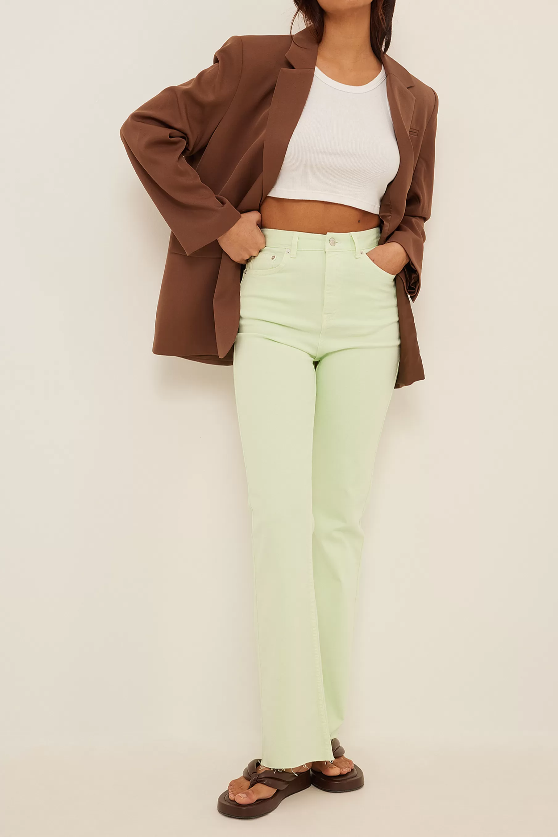 NA-KD Flared High Waist Jeans Green