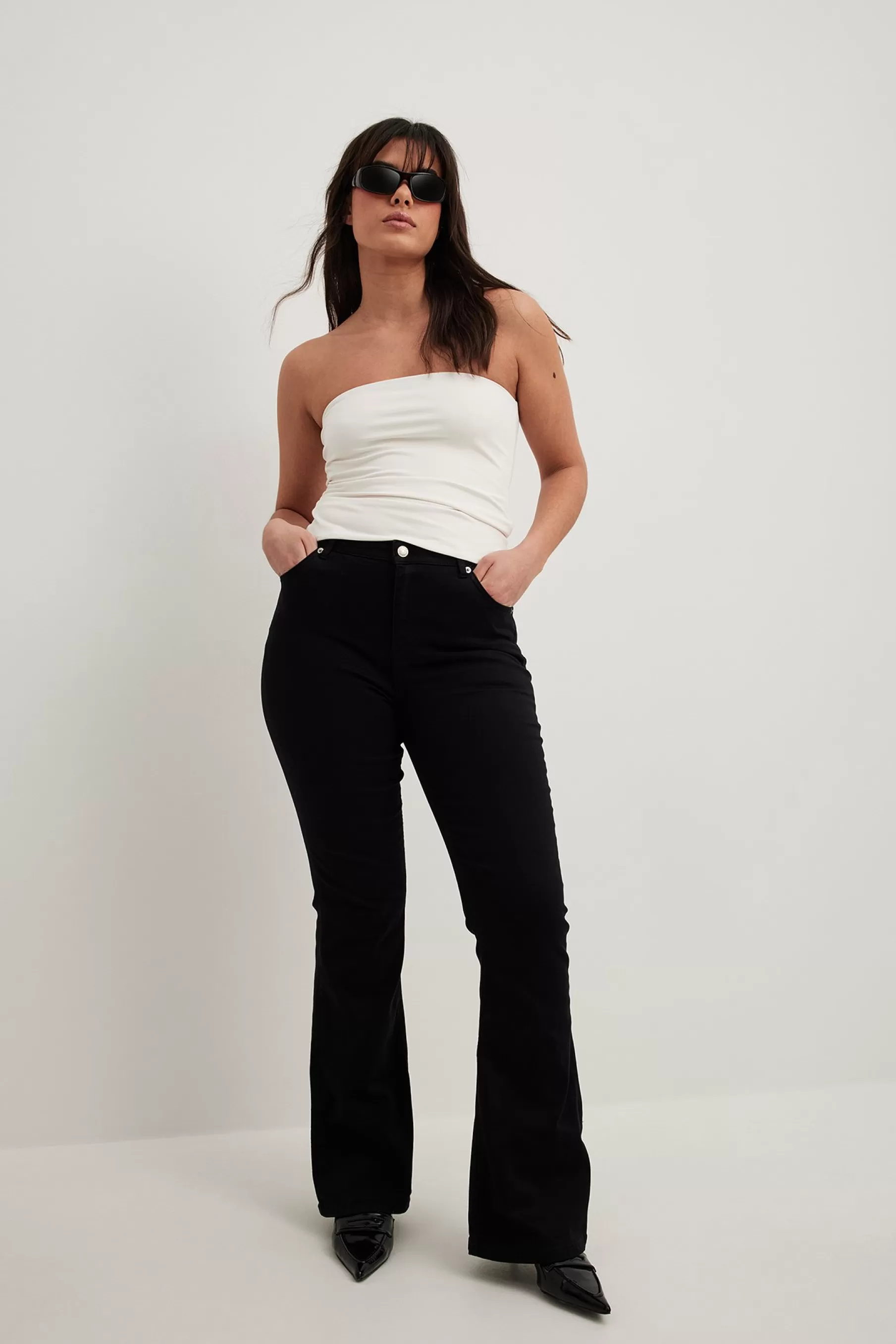 NA-KD Flared High Waist Stretch Jeans Black