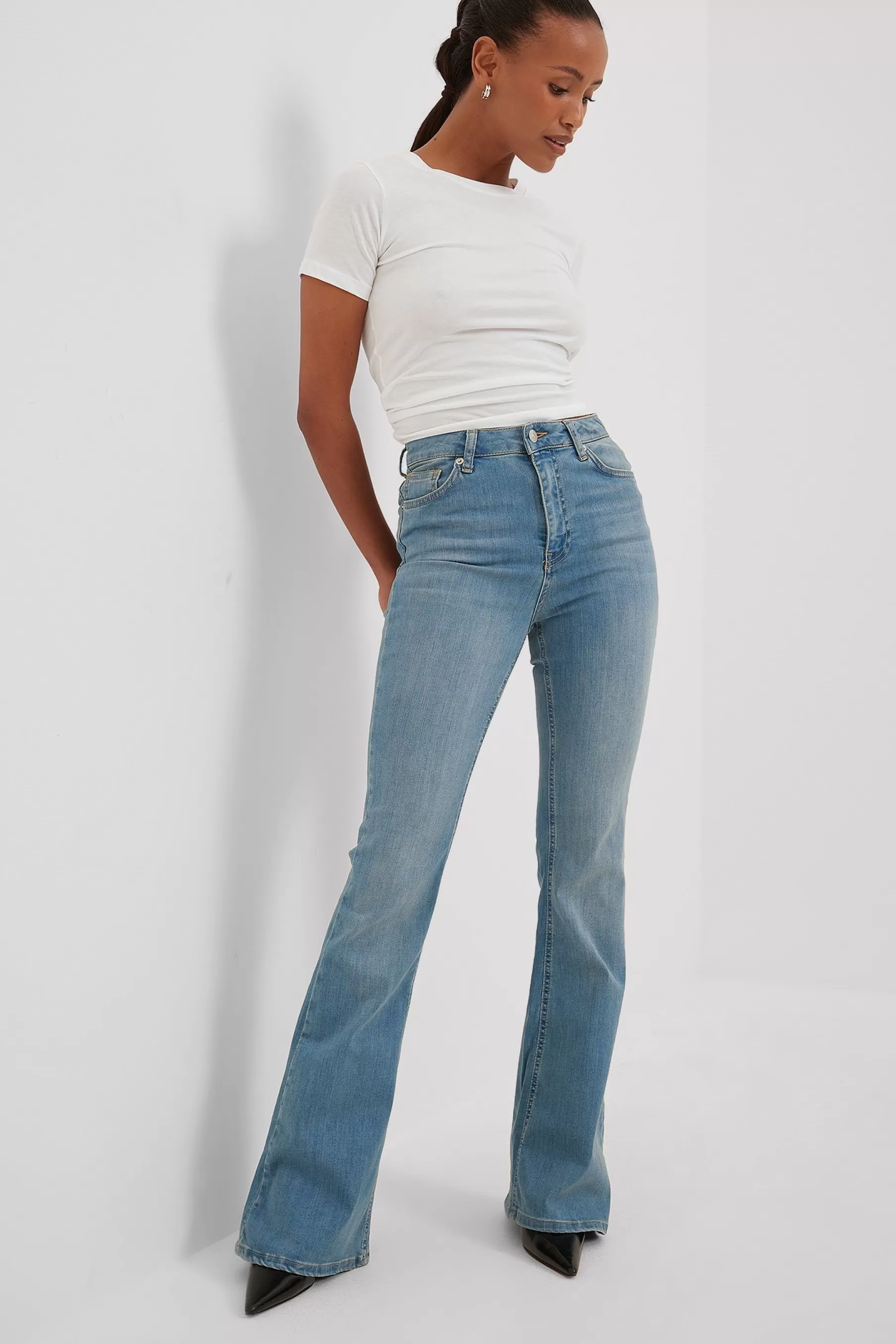 NA-KD Flared High Waist Stretch Jeans Blue