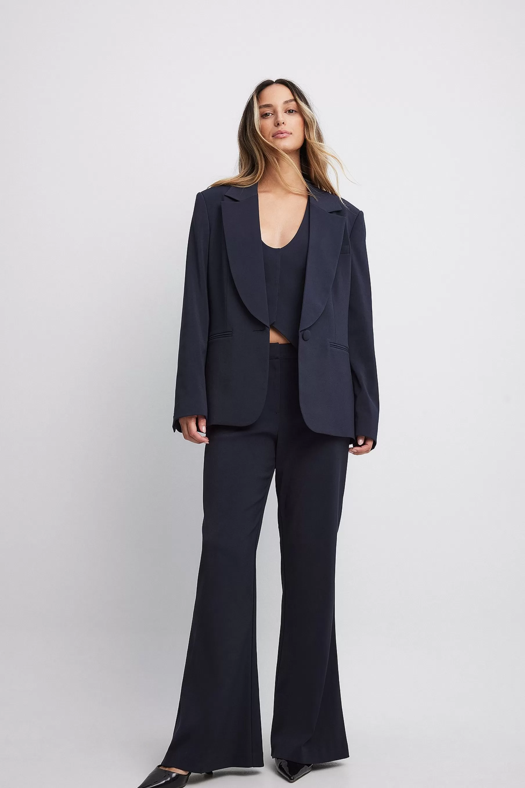 NA-KD Flared Mid Waist Suit Pants Blue