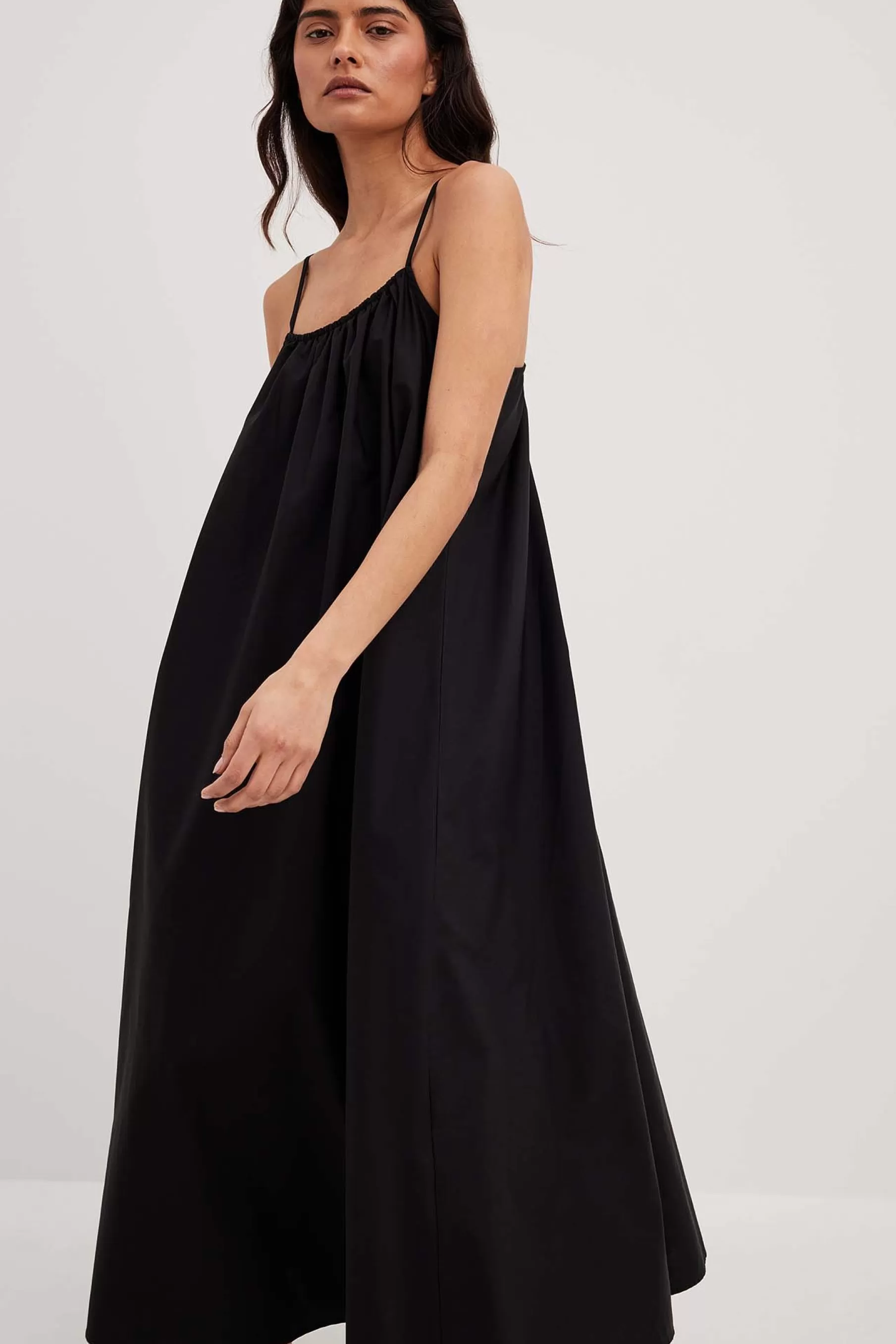 NA-KD Flowy Cotton Midi Dress Black