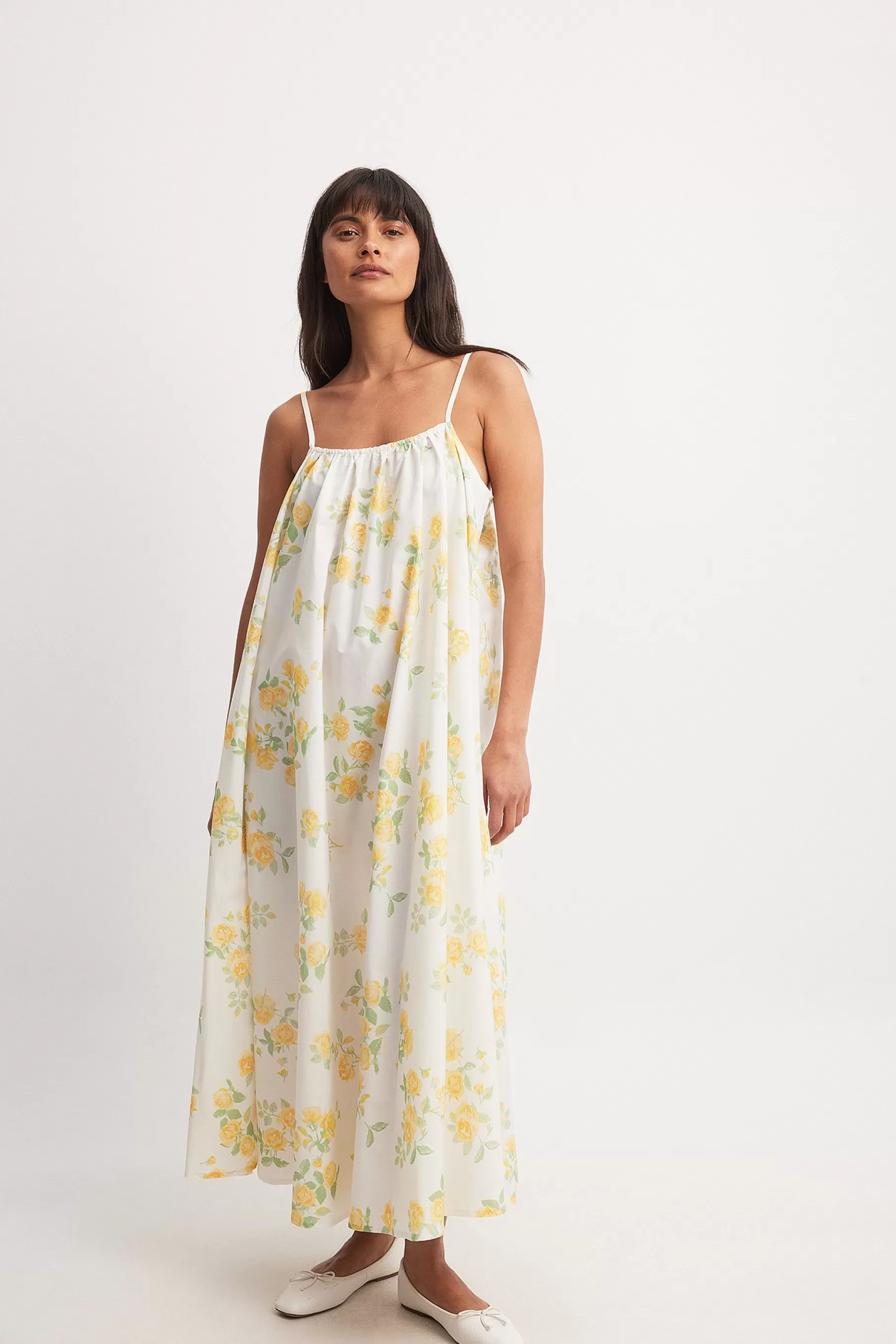 NA-KD Flowy Cotton Midi Dress Flower