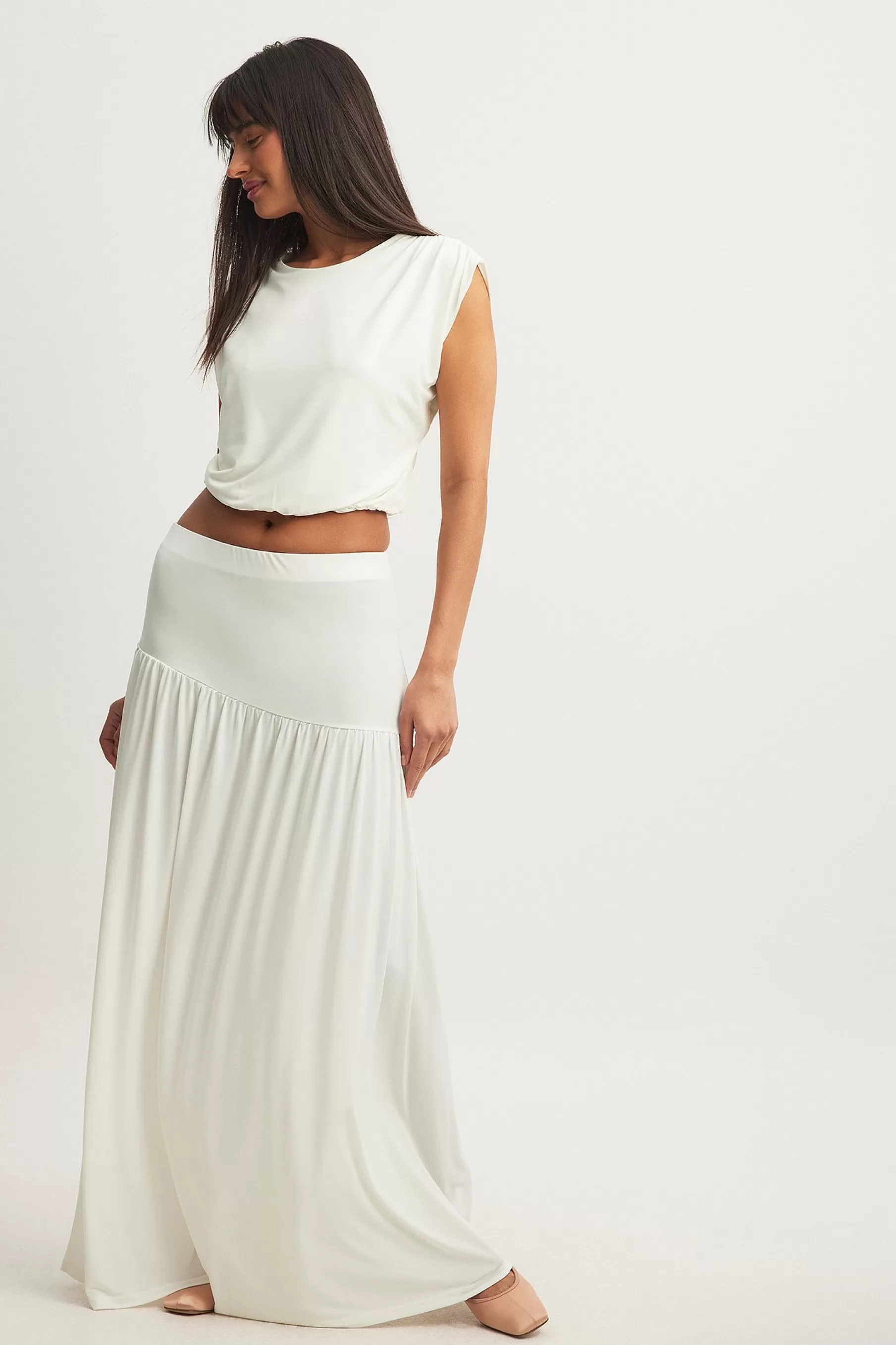 NA-KD Flowy Dropped Waist Maxi Skirt White