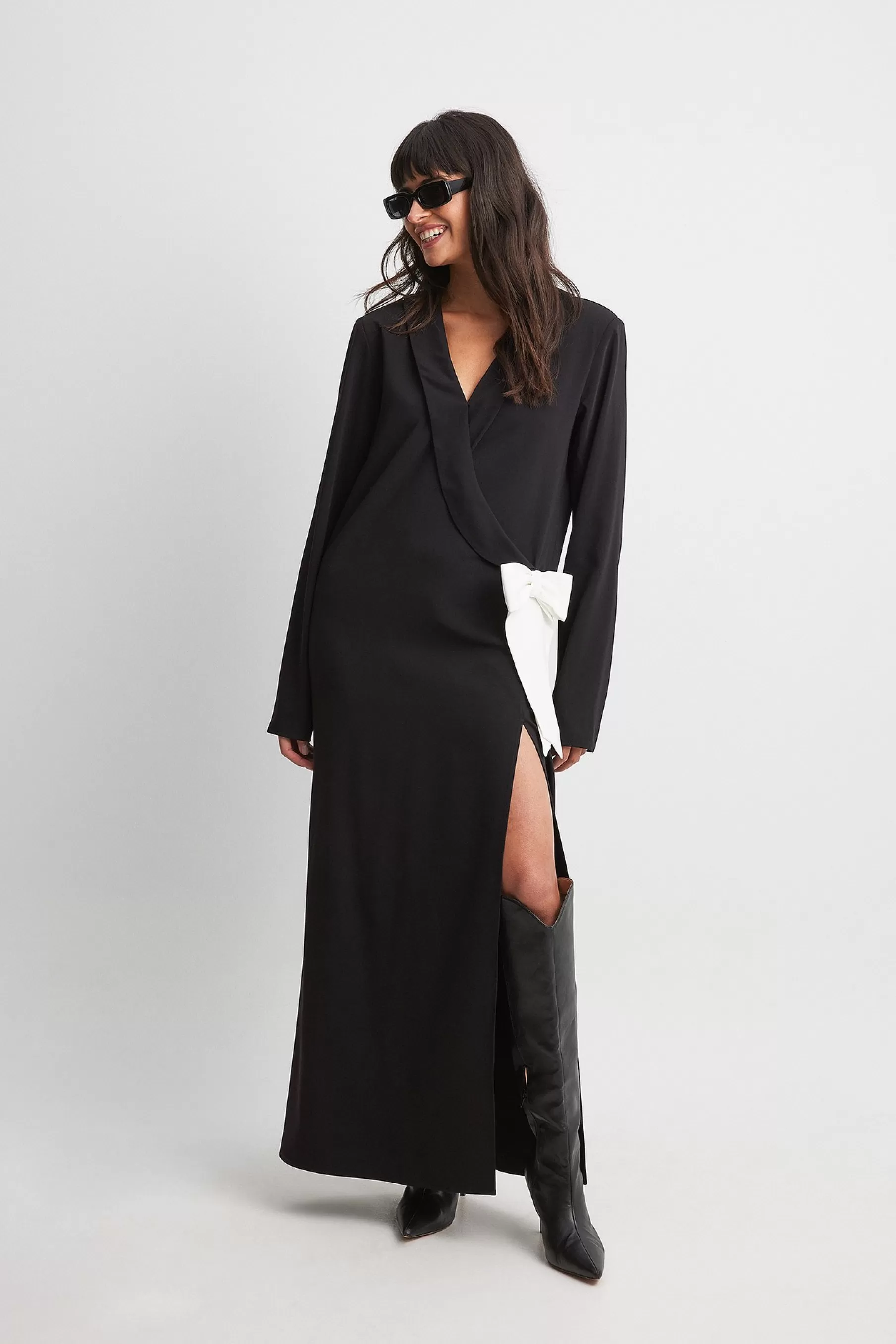 NA-KD Flowy Tie Detail Maxi Dress Black