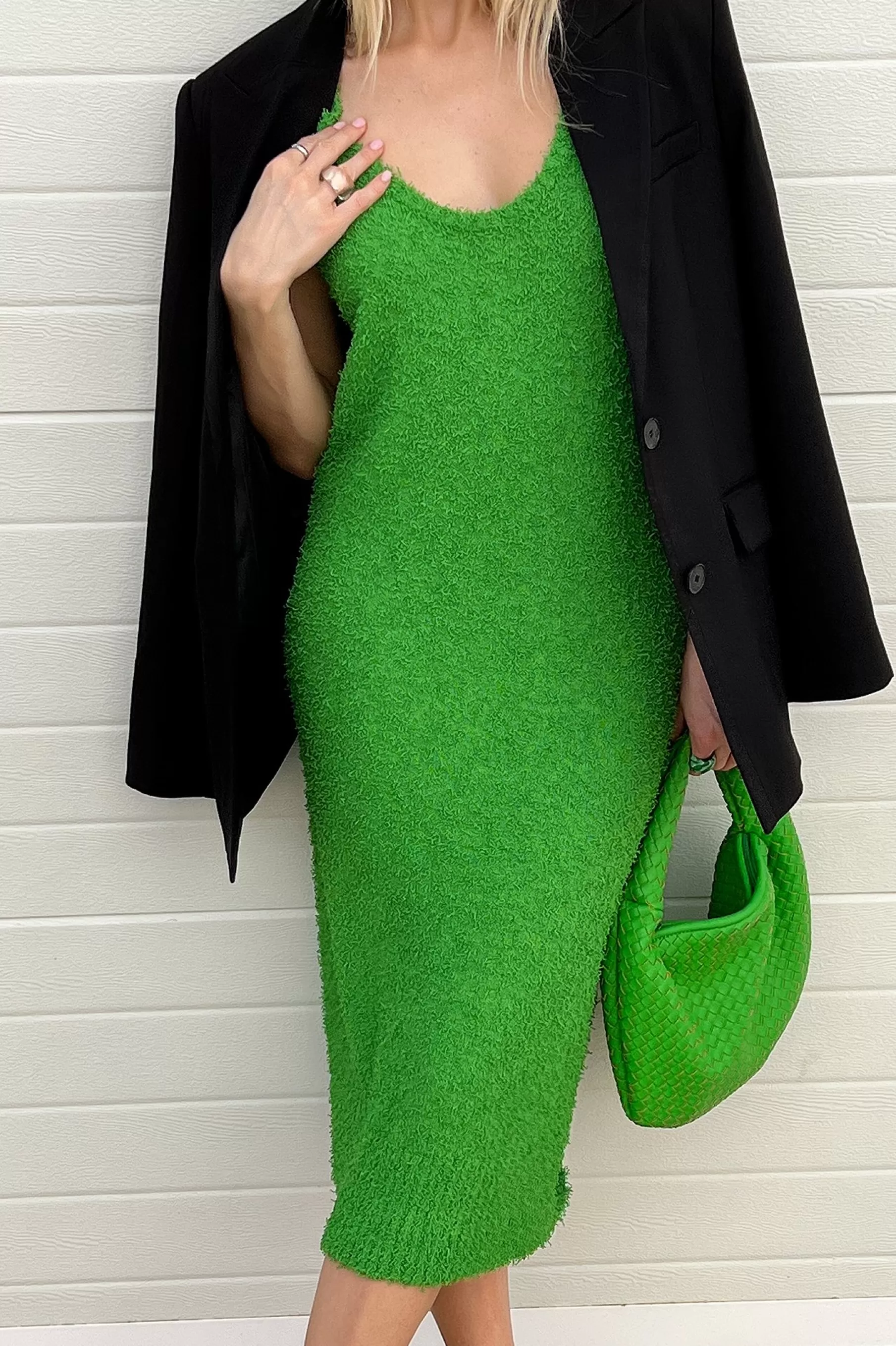 NA-KD Fluffy Knitted Sleeveless Maxi Dress Green