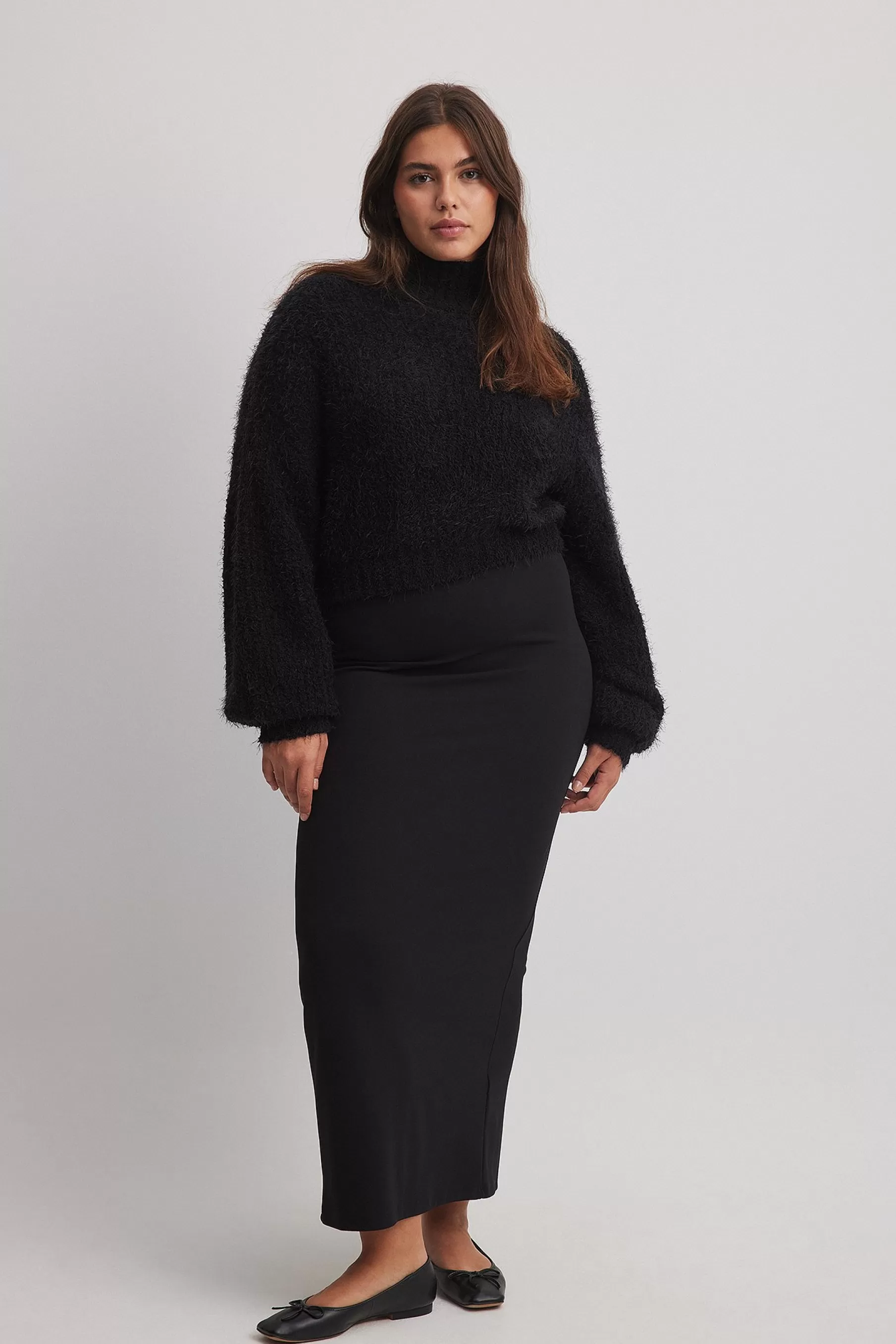 NA-KD Fluffy Knitted Turtleneck Sweater Black