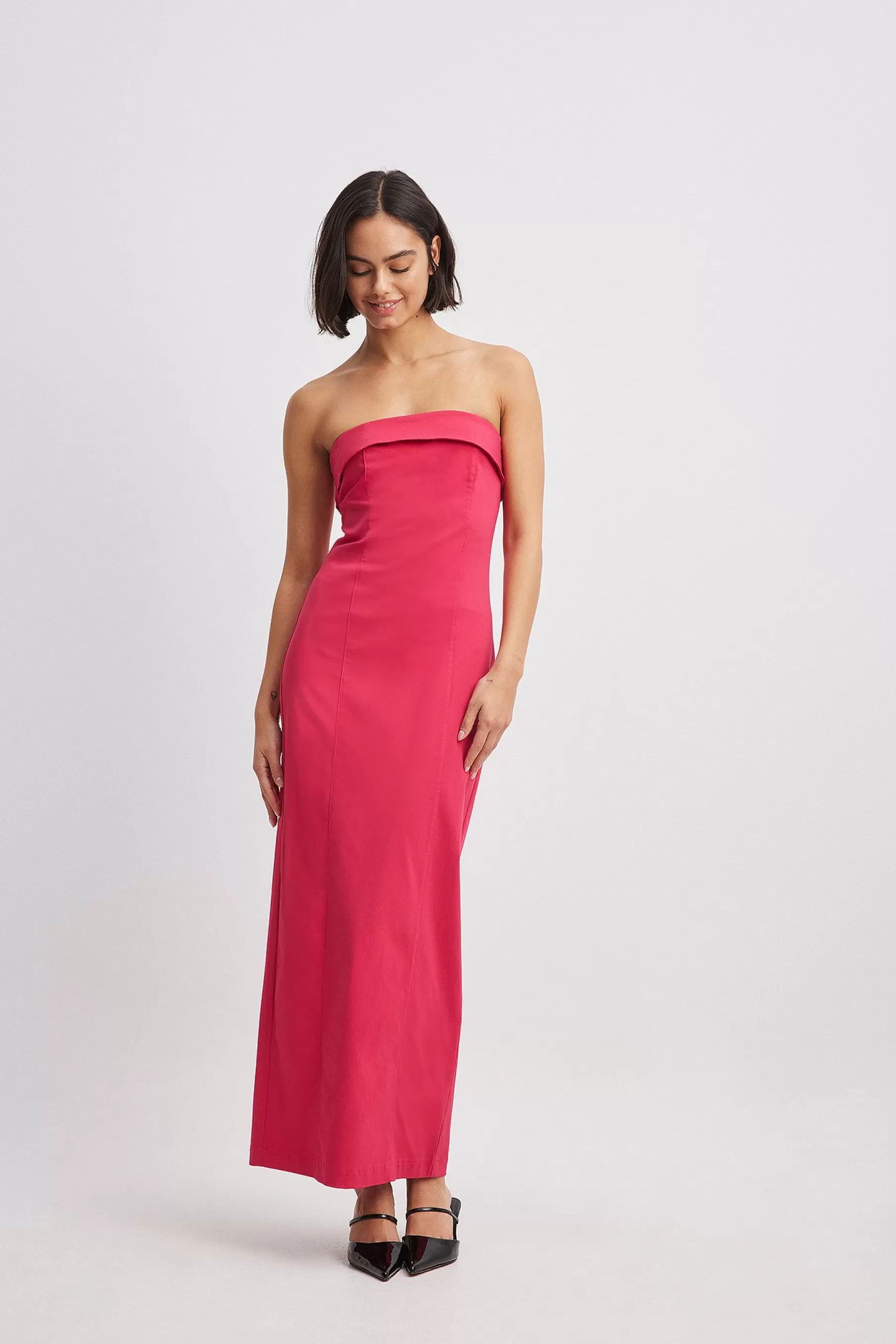 NA-KD Fold Detail Bandeau Maxi Dress Pink