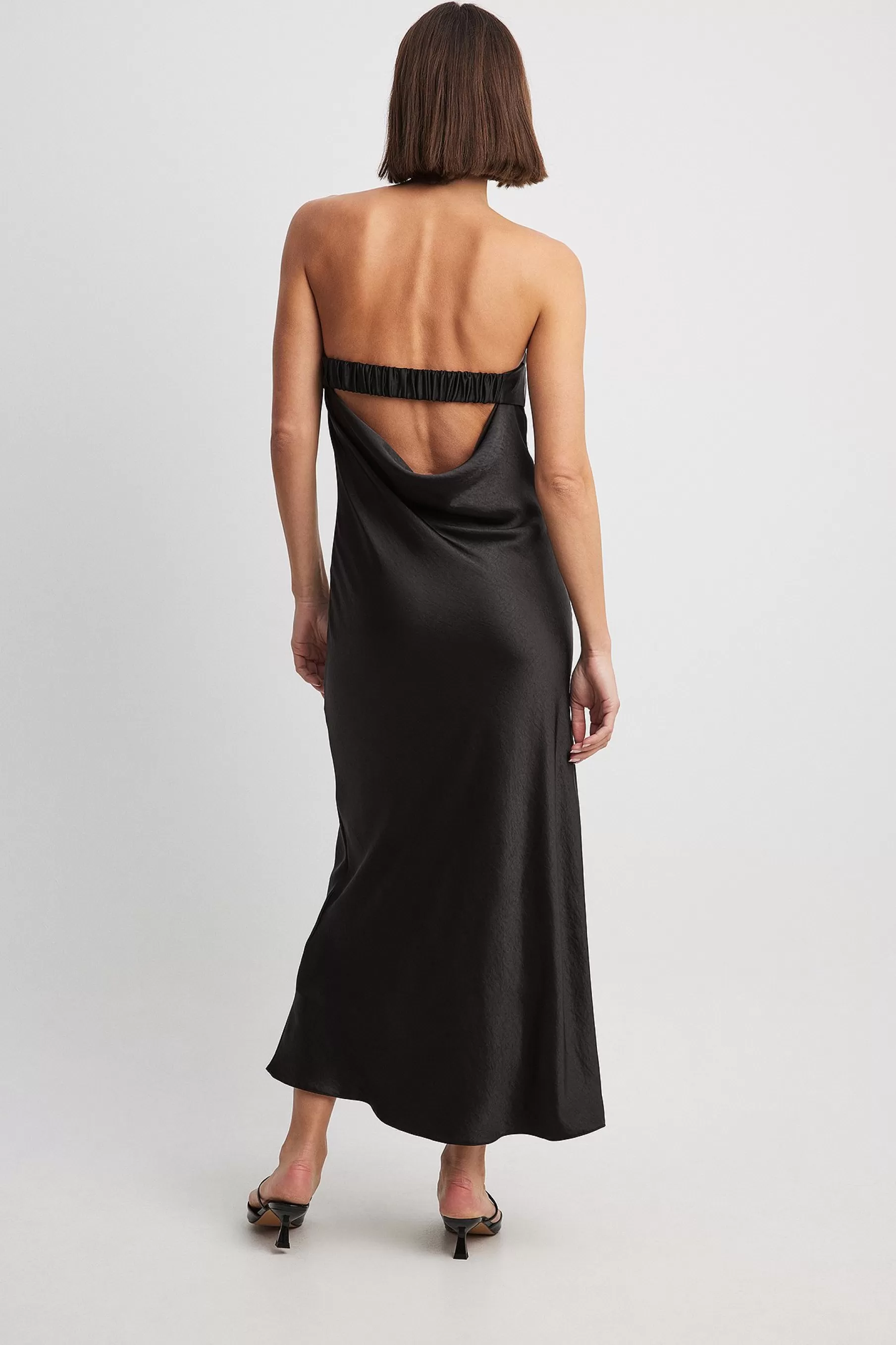 NA-KD Fold Detail Bandeau Satin Dress Black