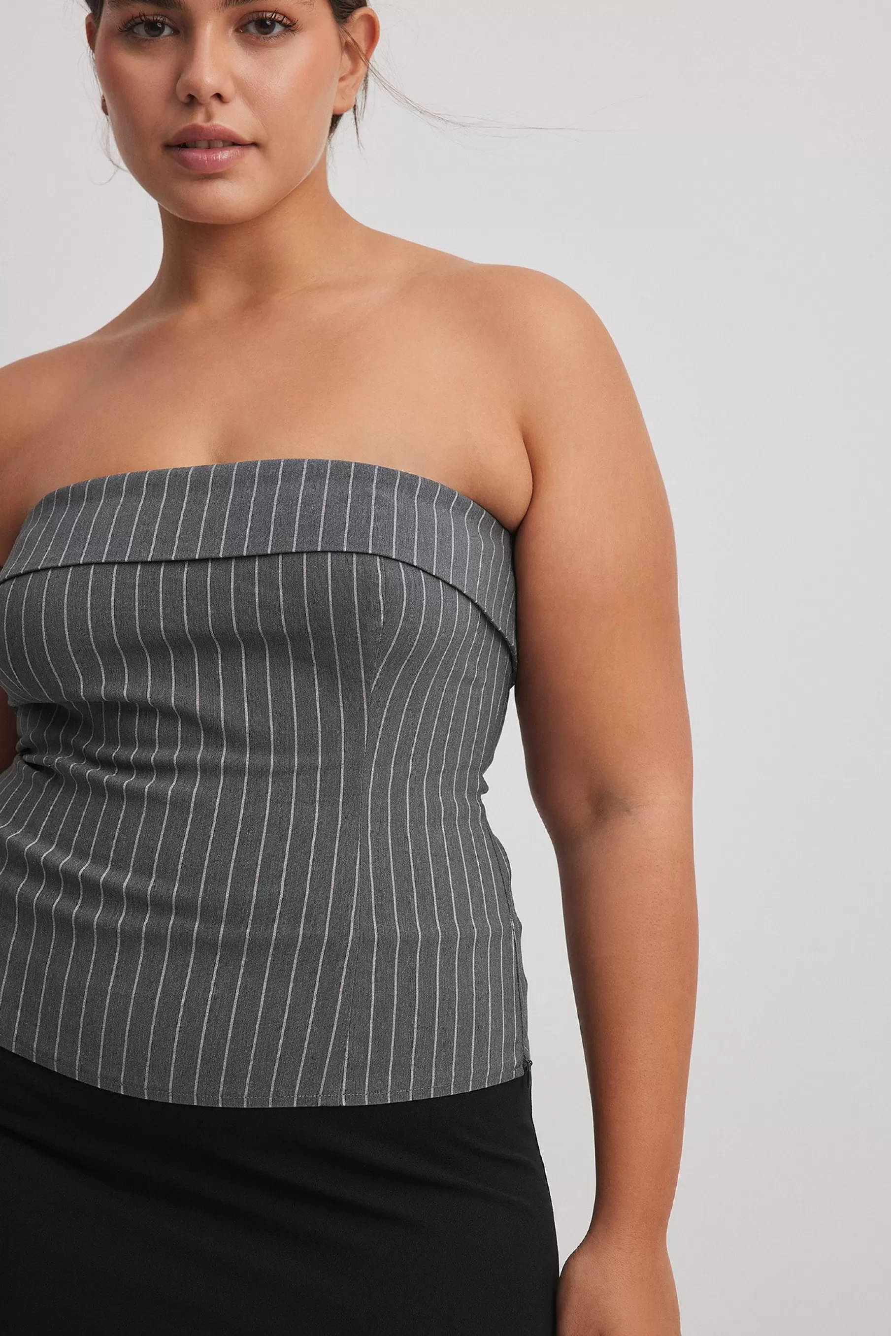 NA-KD Fold Detail Bandeau Top Grey