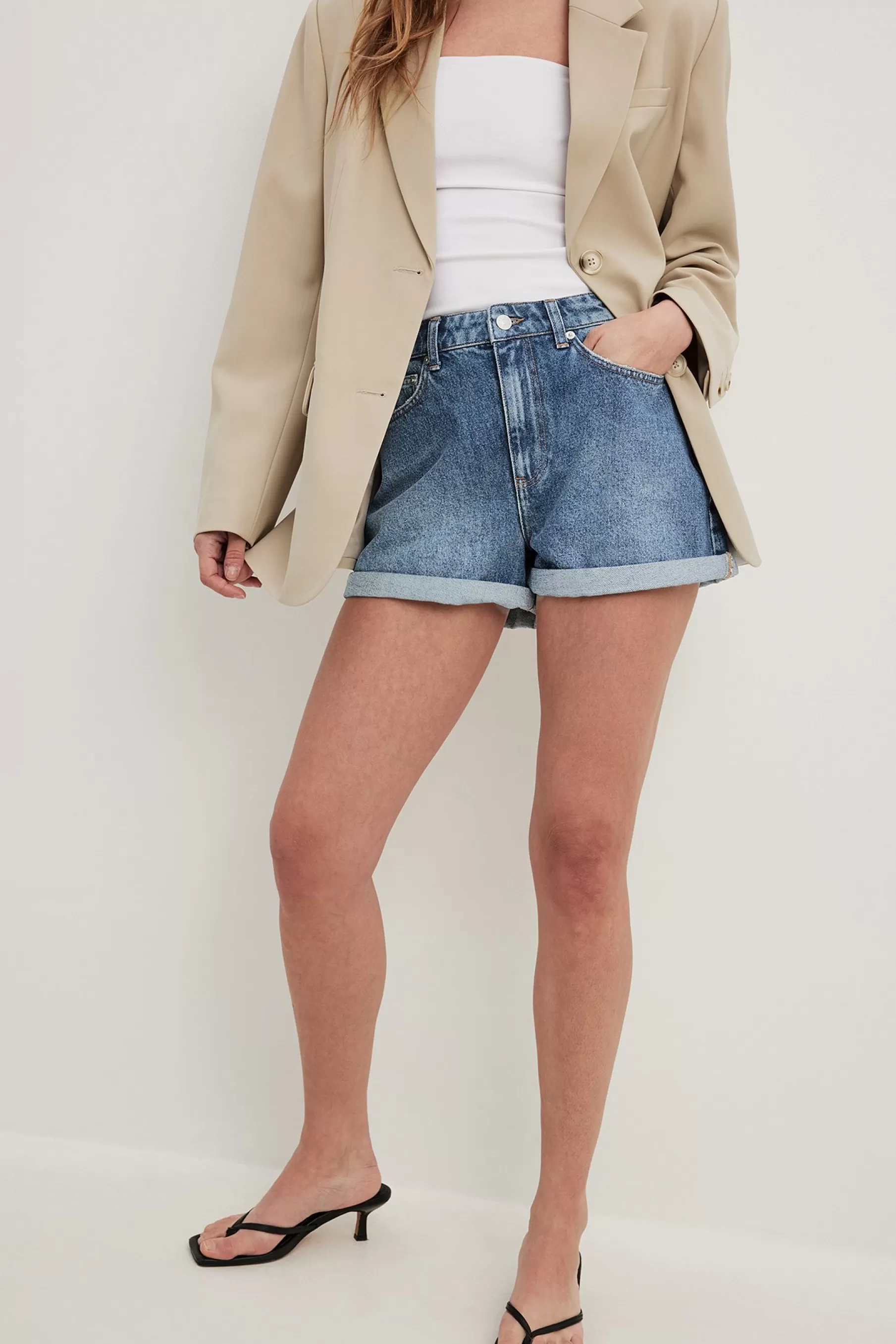 NA-KD Fold Up Denim Shorts Blue