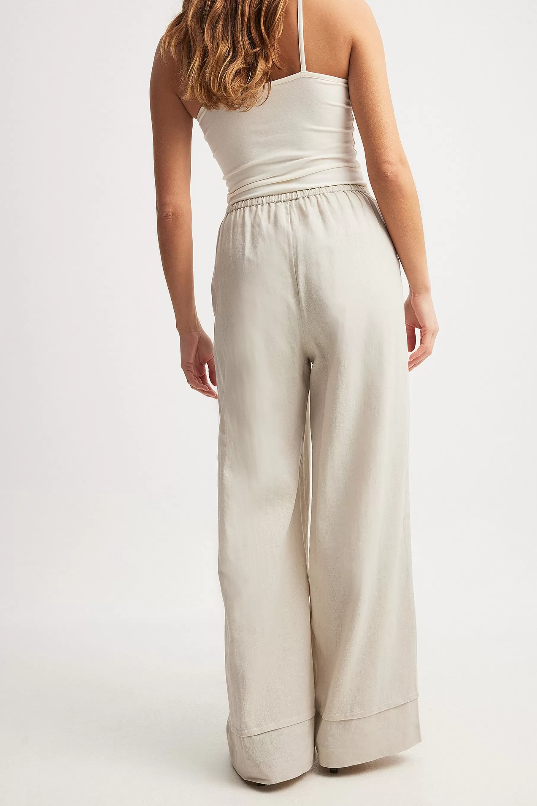 NA-KD Fold Up Drawstring Linen Trousers Beige