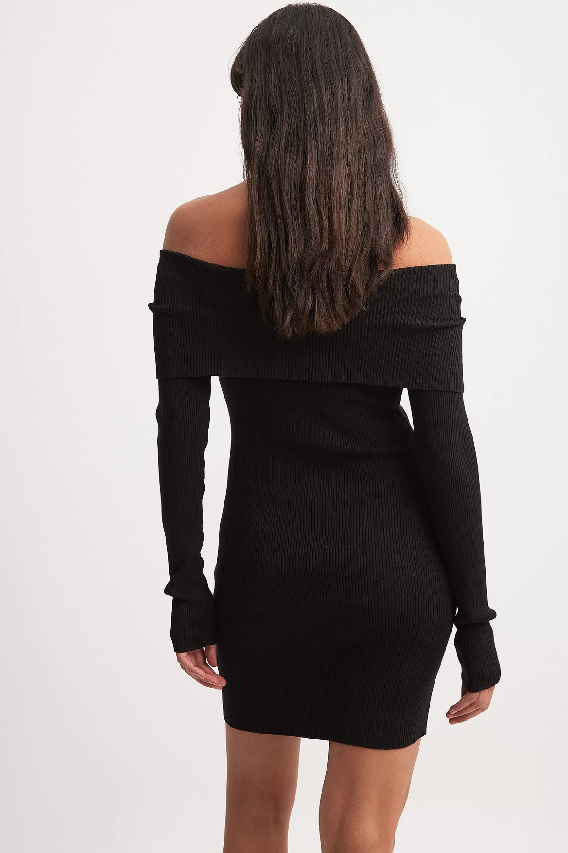 NA-KD Folded Offshoulder Knitted Mini Dress Black