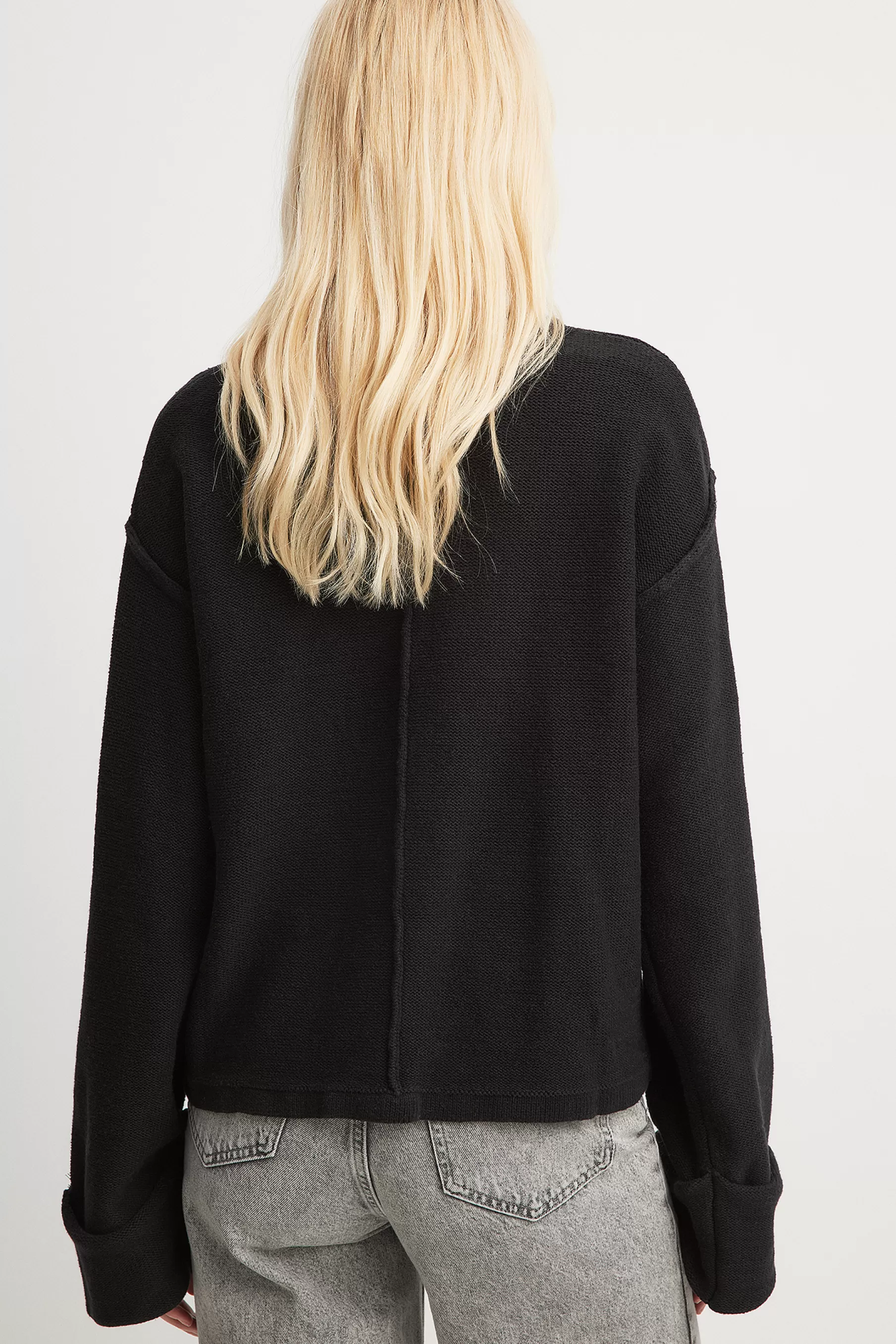 NA-KD Folded Sleeve Knitted Sweater Black