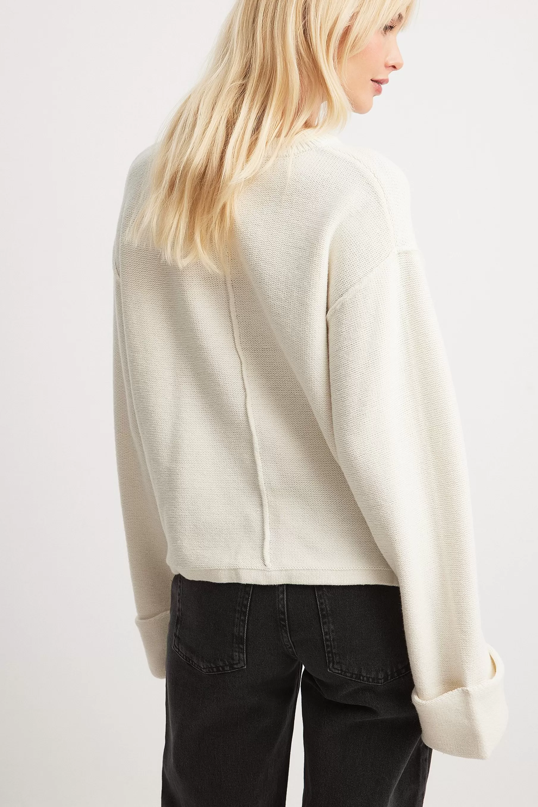 NA-KD Folded Sleeve Knitted Sweater Offwhite