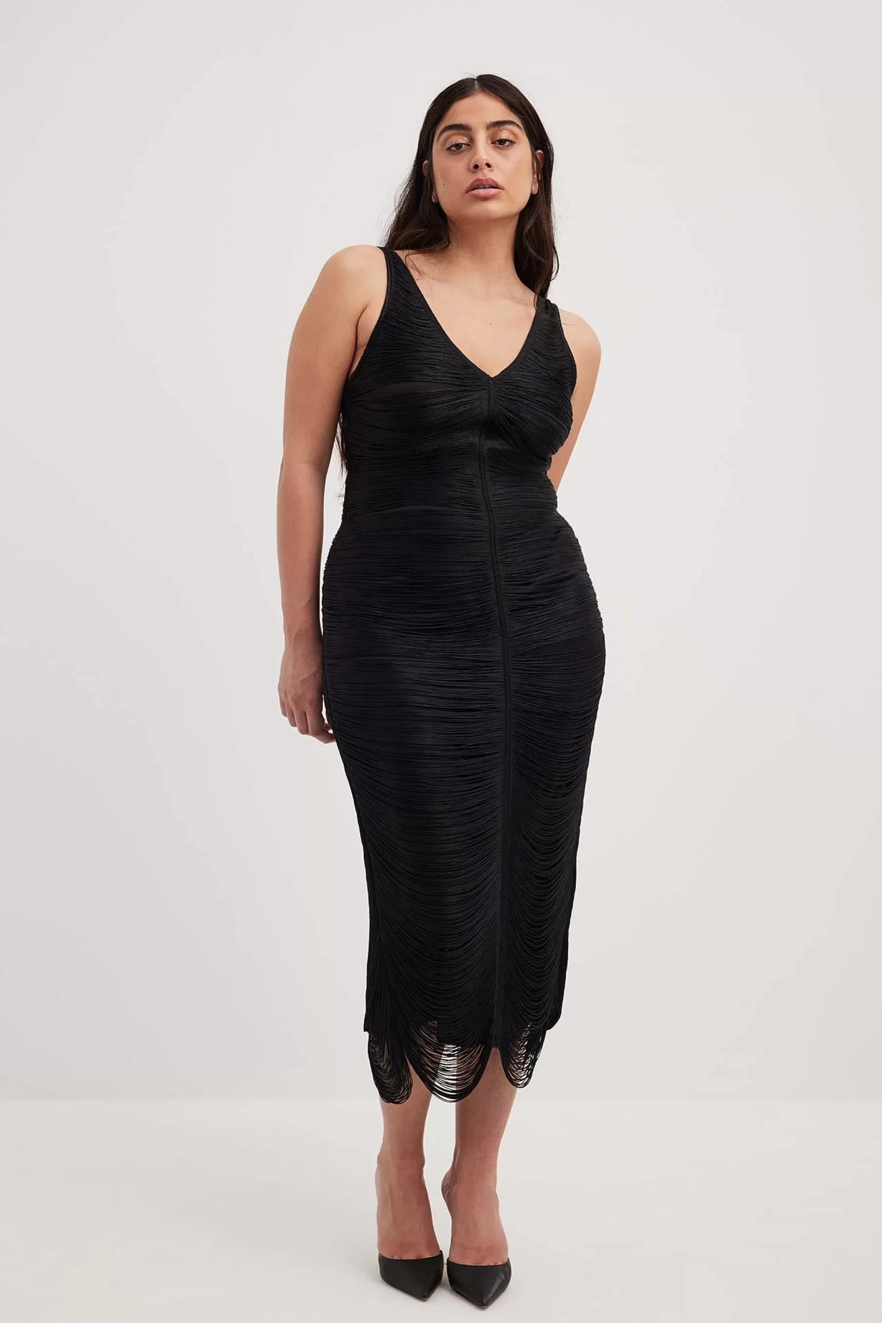 NA-KD Fringe Midi Dress Black