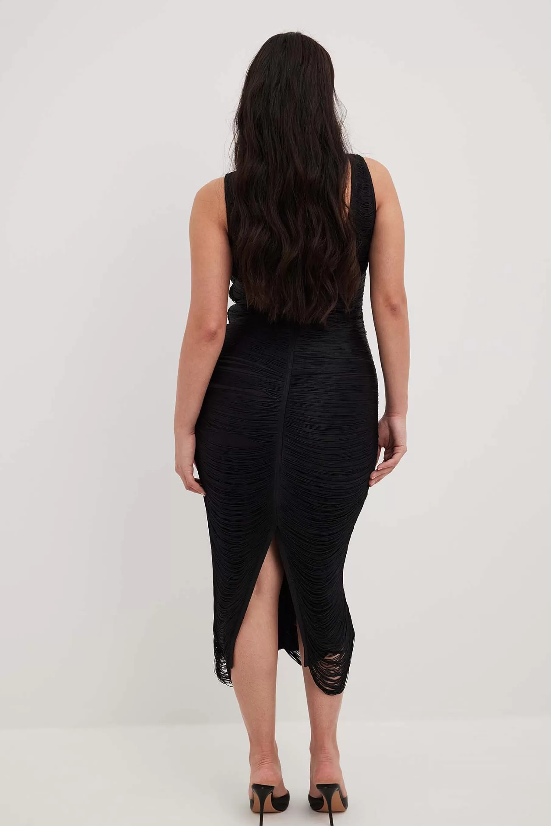 NA-KD Fringe Midi Dress Black