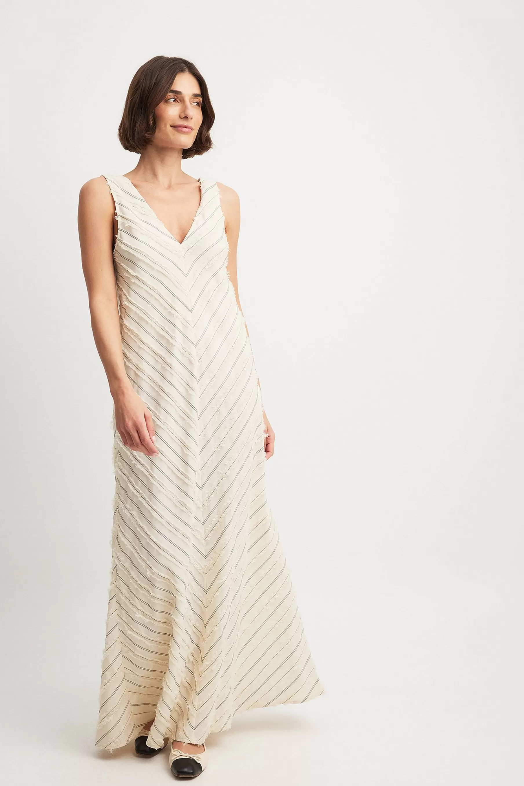 NA-KD Fringed Sleeveless Maxi Dress Offwhite