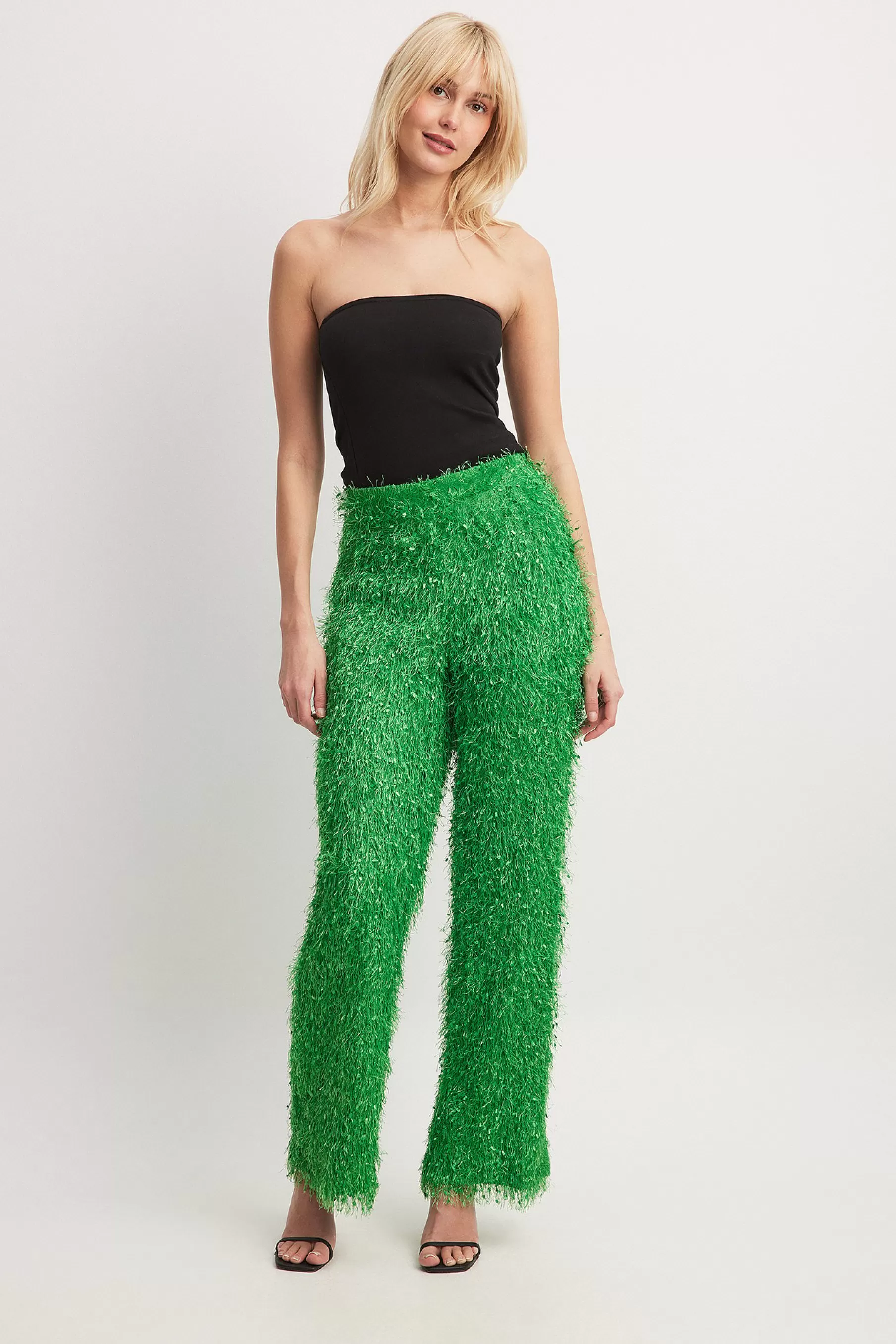 NA-KD Fringed Suit Pants Green