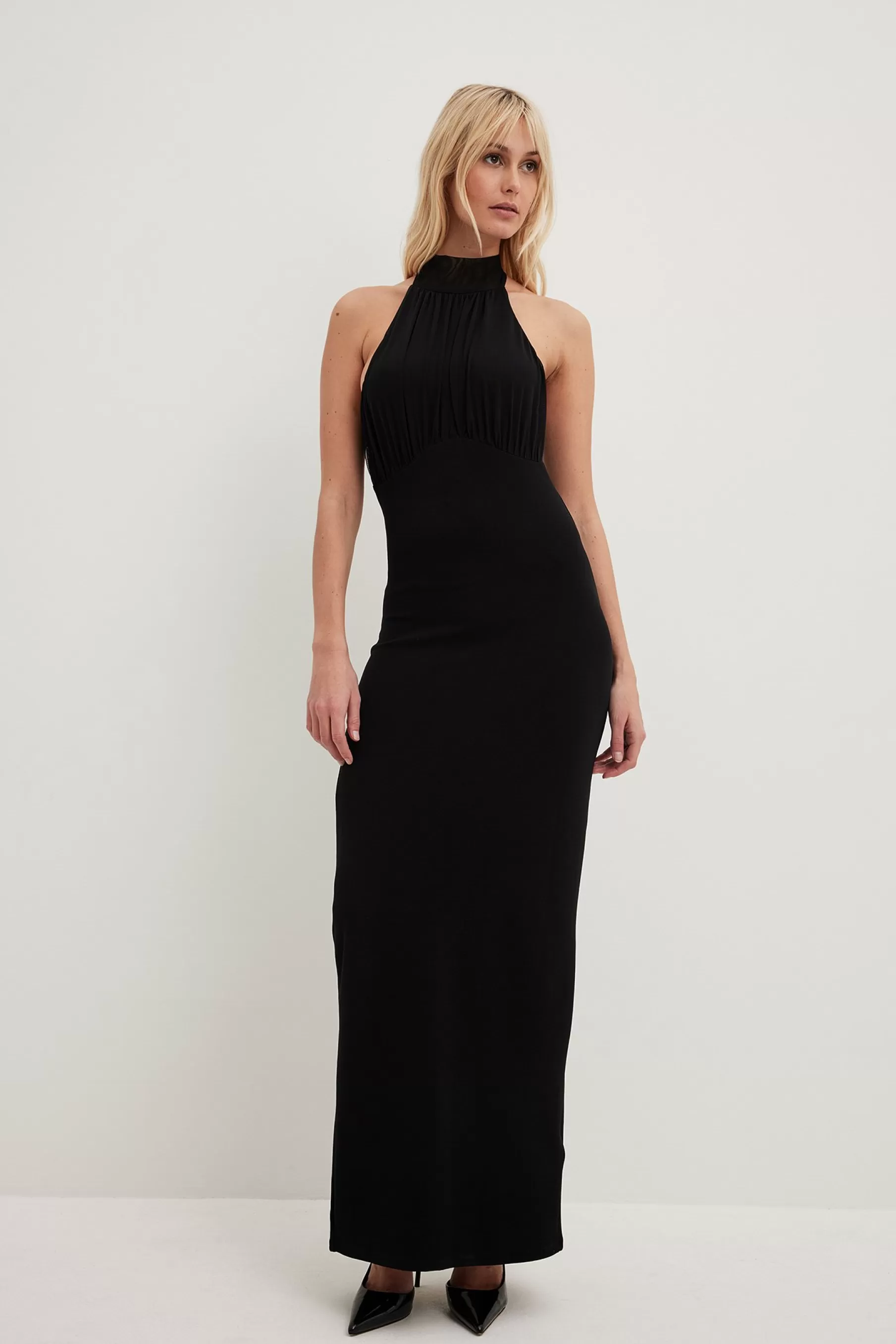 NA-KD Front Draped Tie Maxi Dress Black