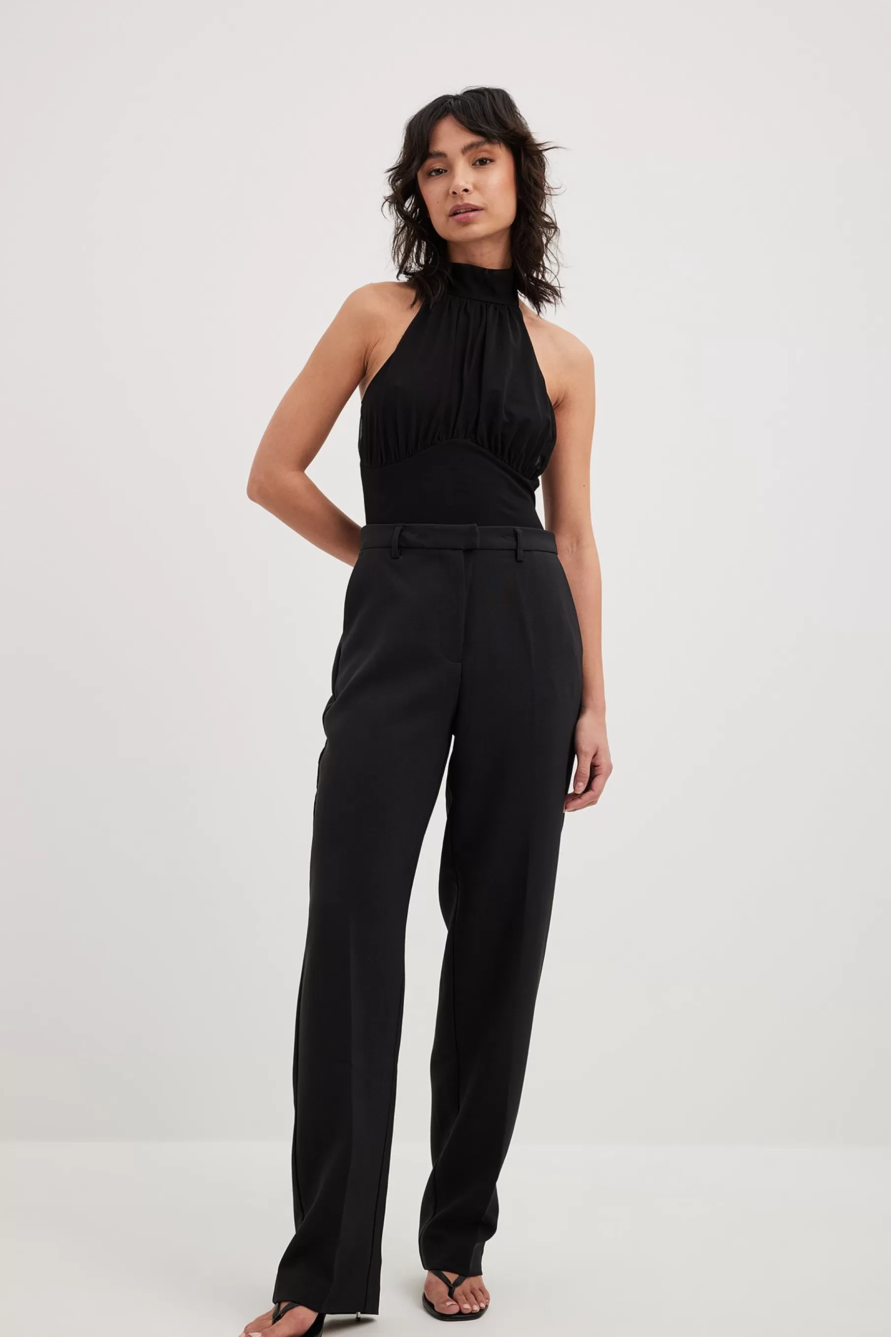 NA-KD Front Draped Tie Top Black