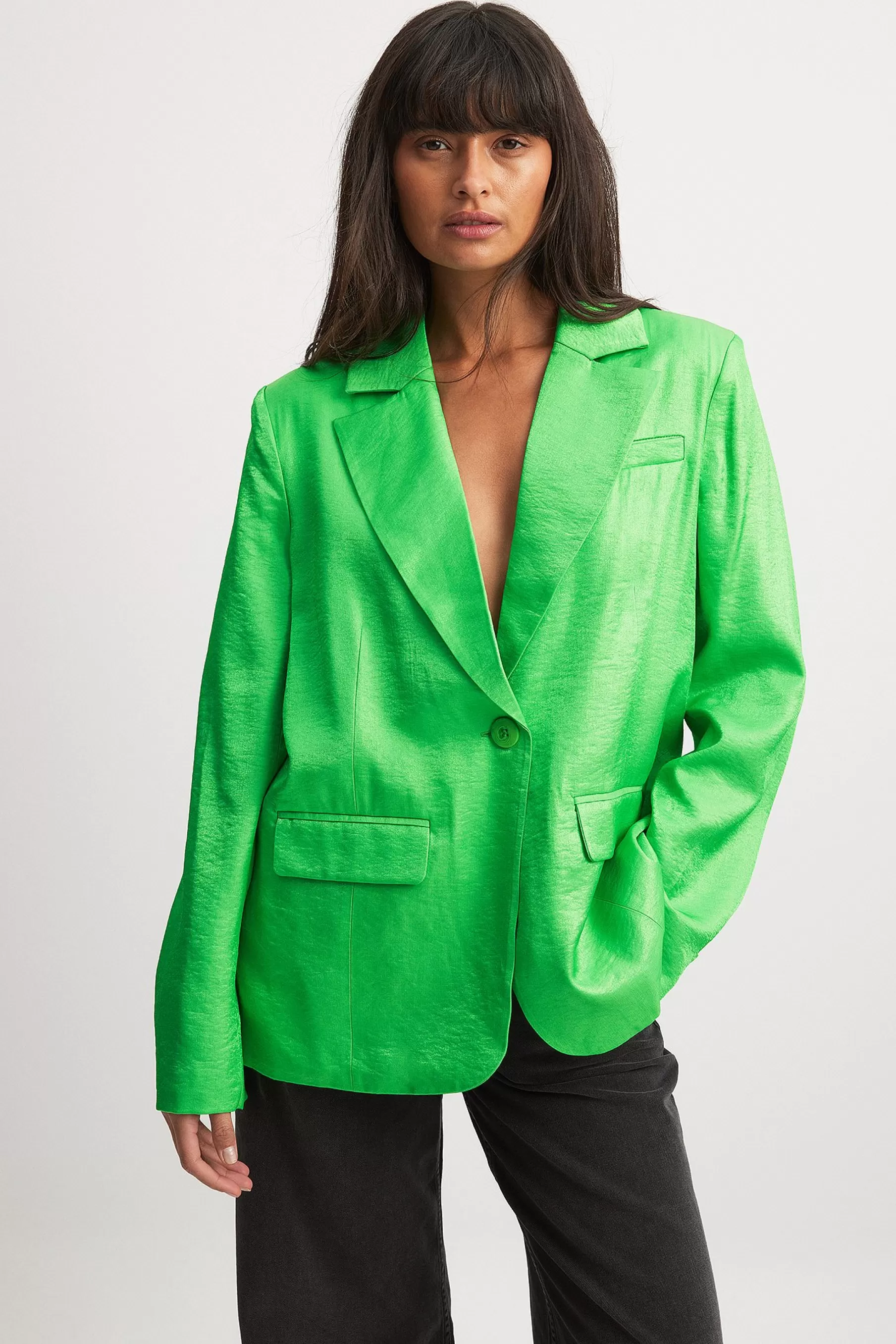 NA-KD Front Pocket Oversized Blazer Green