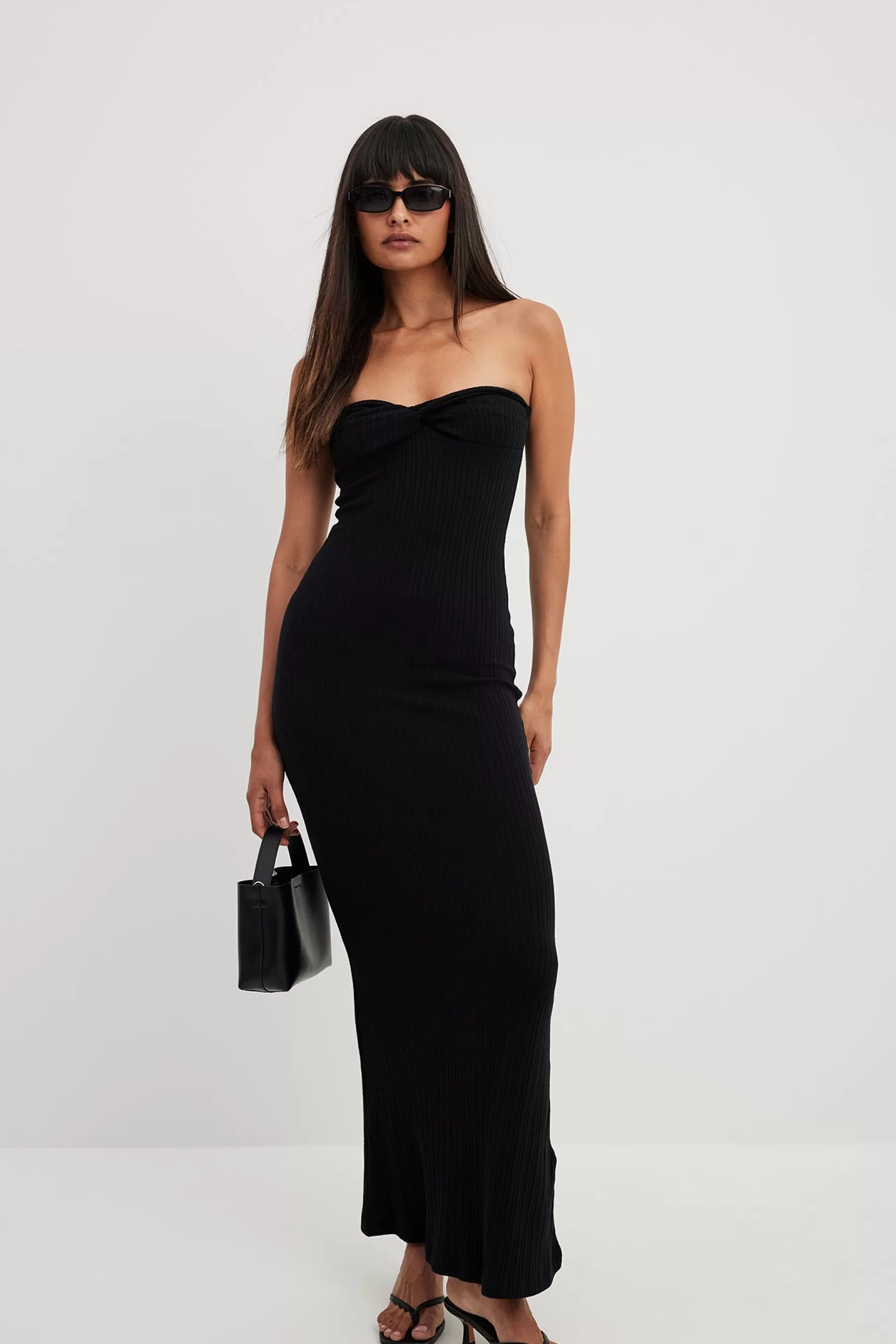 NA-KD Front Twist Maxi Tube Dress Black