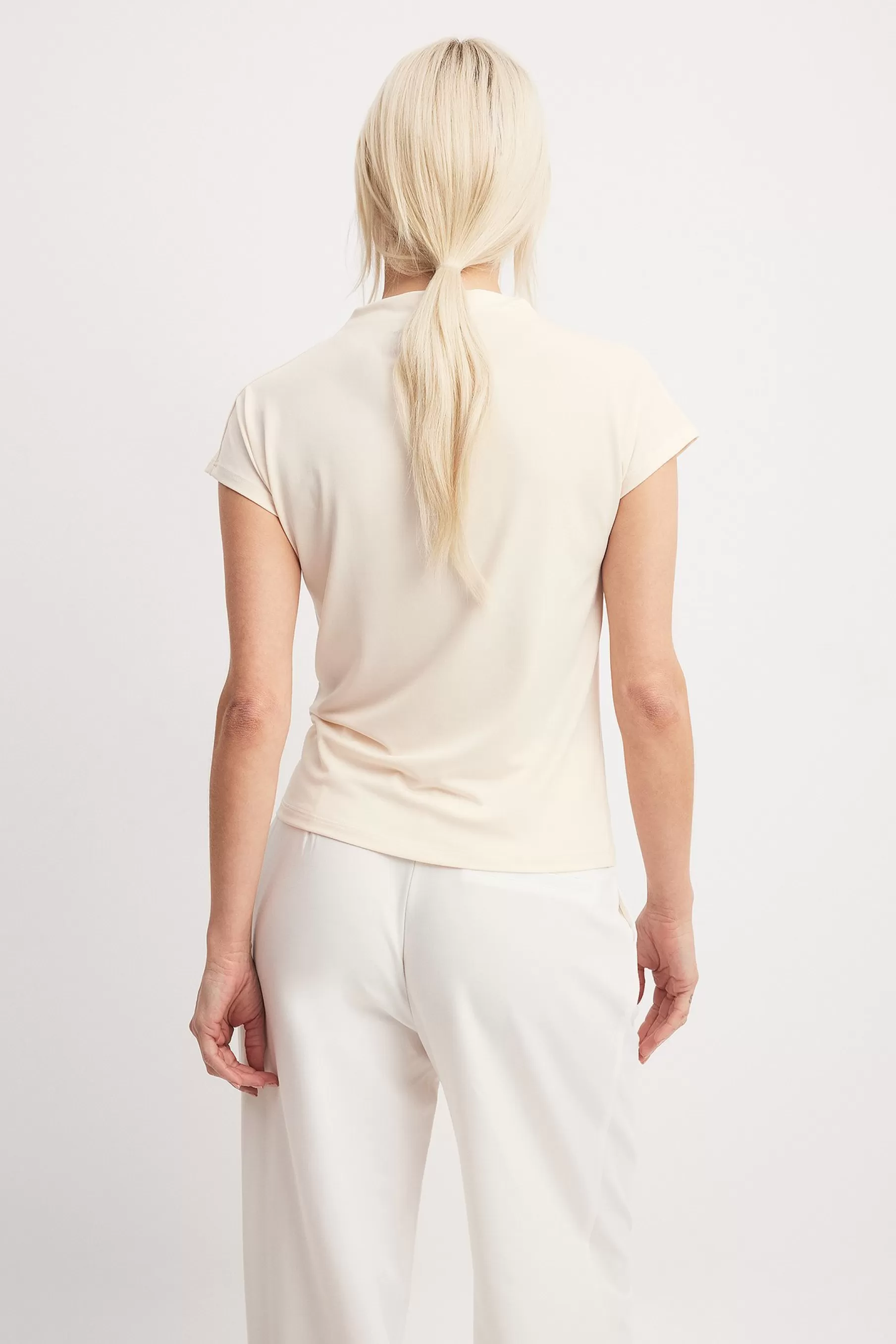 NA-KD Funnel Neck Cap Sleeve Top Beige