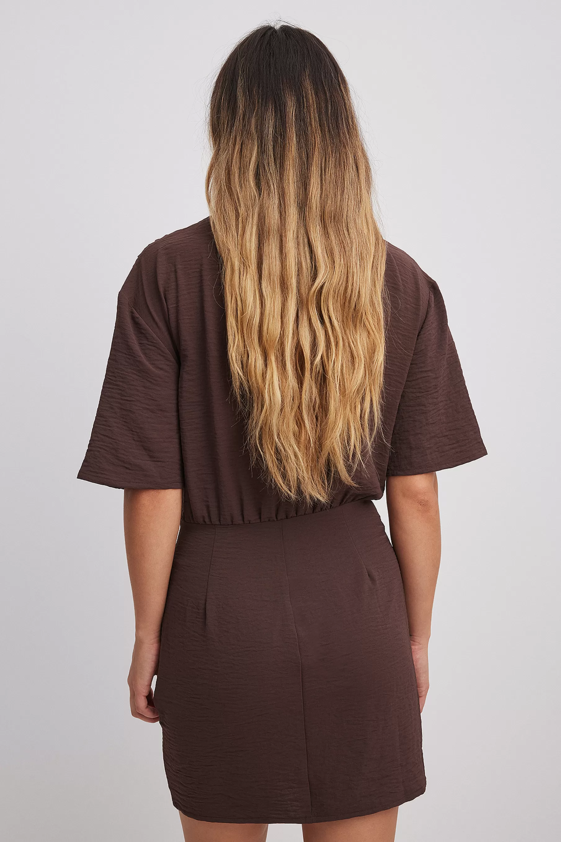 NA-KD Funnel Neck Mini Dress Brown