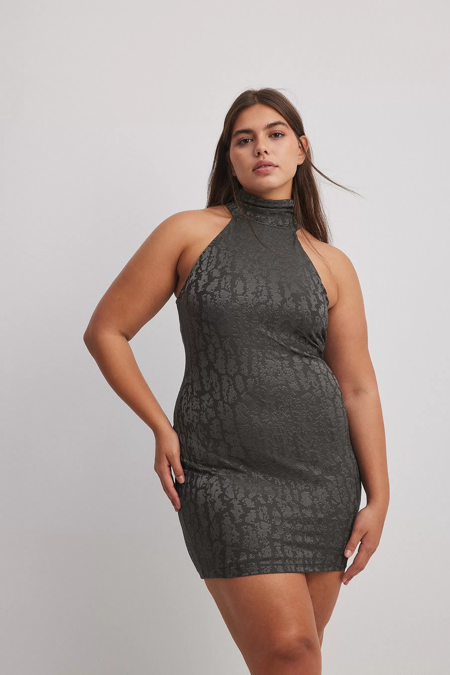 NA-KD Funnel Neck Mini Dress Grey