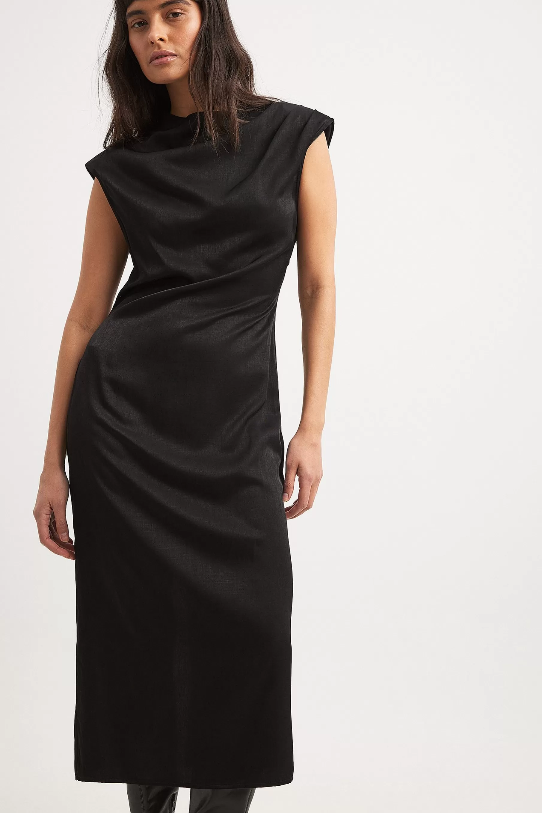 NA-KD Funnel Neck Open Back Midi Dress Black