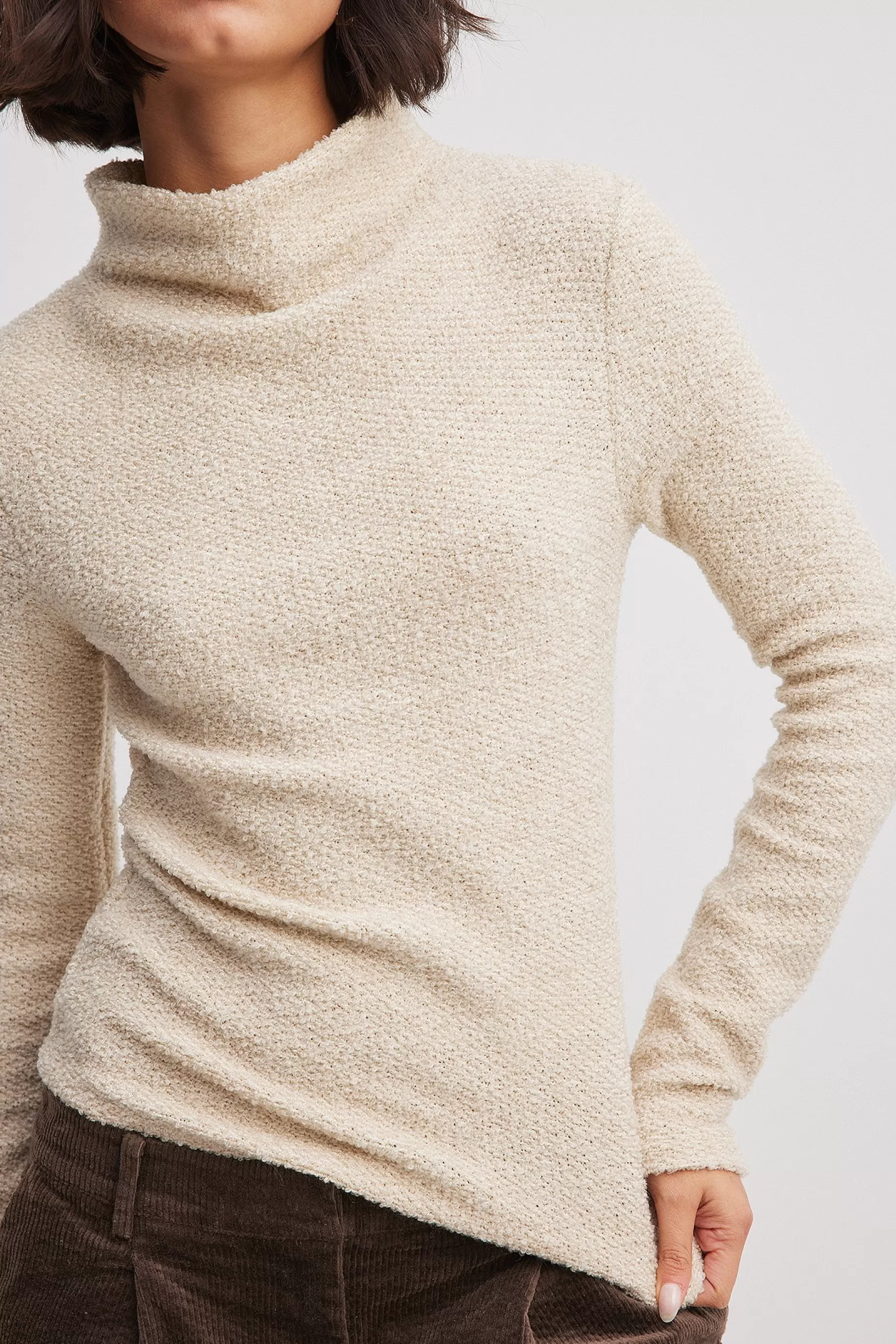 NA-KD Funnel Neck Structured Sweater Offwhite