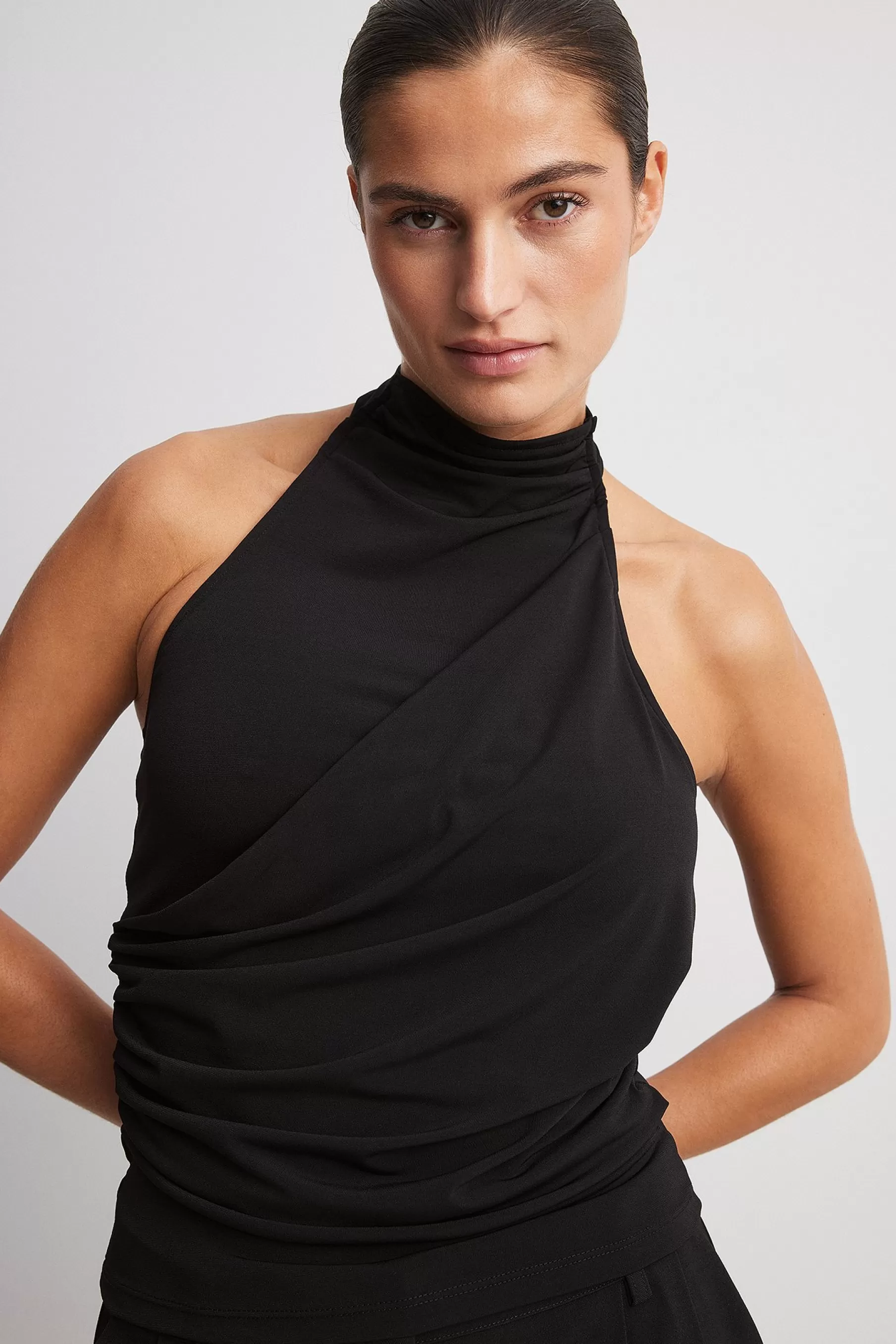 NA-KD Funnel Neck Top Black