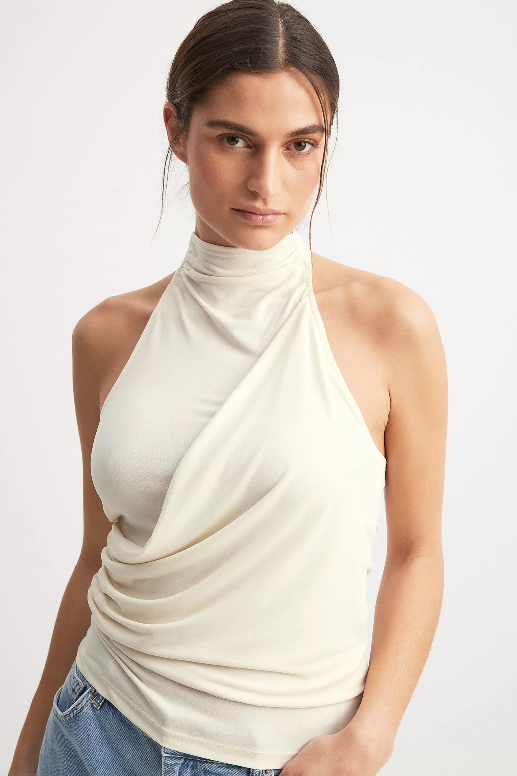 NA-KD Funnel Neck Top Offwhite