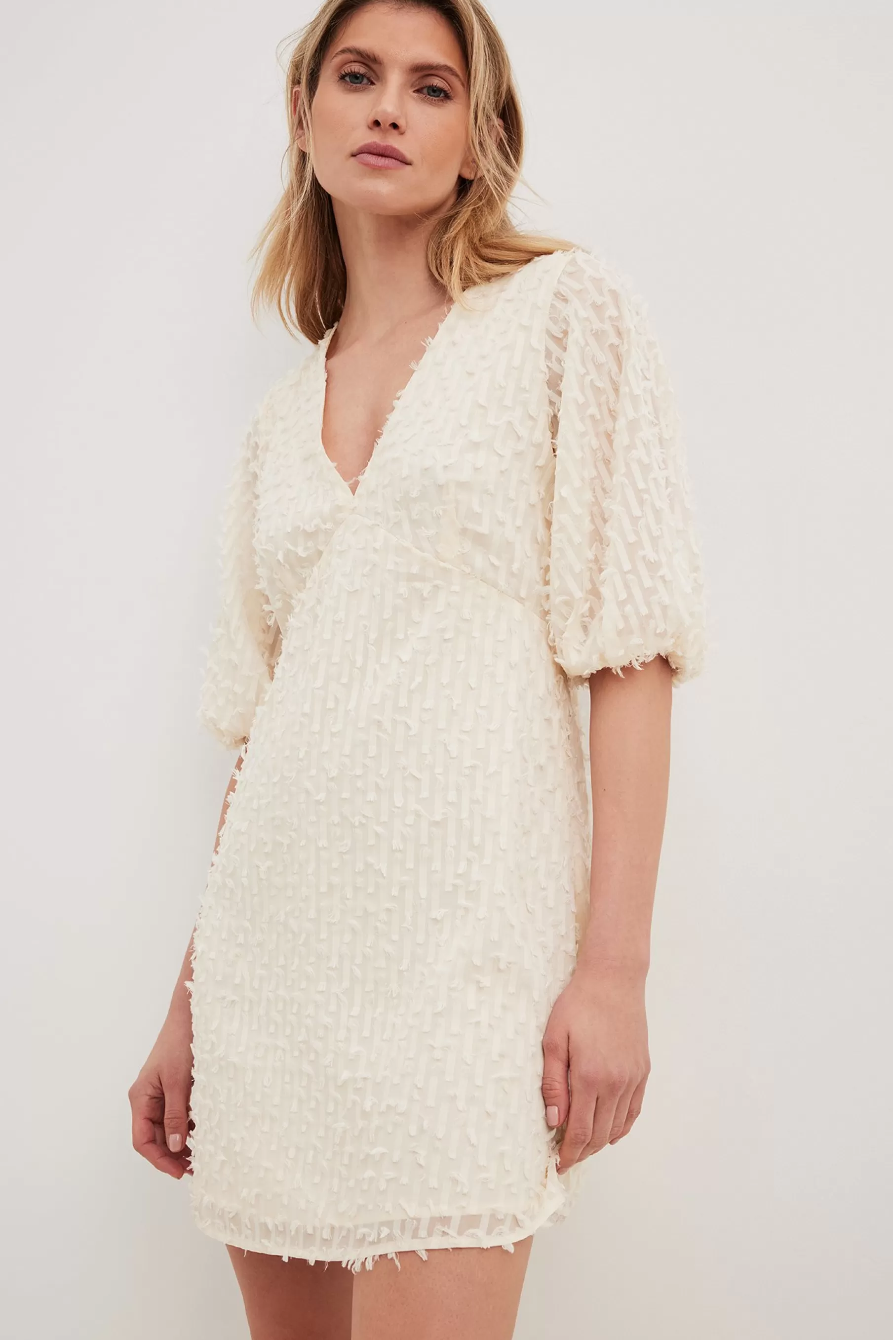 NA-KD Fuzzy Material Mini Dress Offwhite