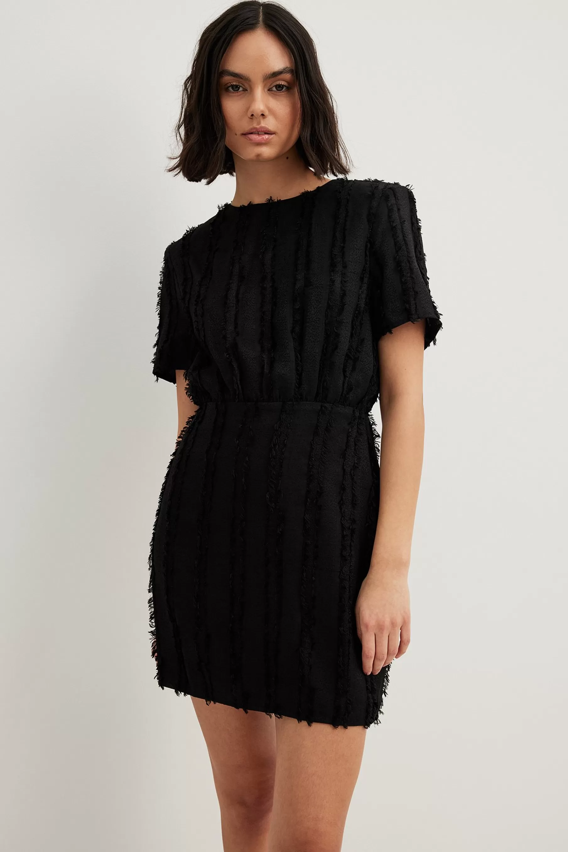 NA-KD Fuzzy Short Sleeve Mini Dress Black